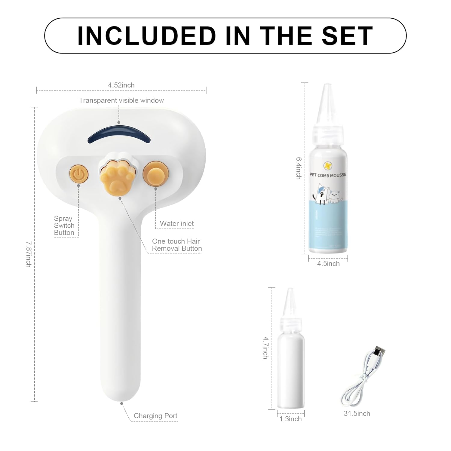 Pet Steam Brush for Dog & Cat – 3-in-1 Spray Hair Removal Comb for Shedding & Grooming, Softens Fur & Reduces Static – Water Brush for Long & Short Coats, Bath-Hating Pets, Includes Waterless Shampoo - Happypetzone.online - Image 9