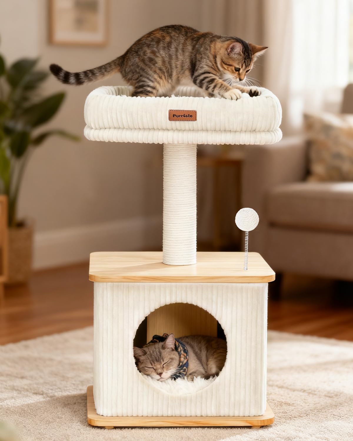 Modern Cat Tree for Indoor Cats, Nordic Loft Style, Cat Tower for Kitten with Sisal Scratching Posts, Soft Padded Beds & Cozy Condos, Floor-Mounted for Kittens & Adult Cats - Happypetzone.online - Image 7