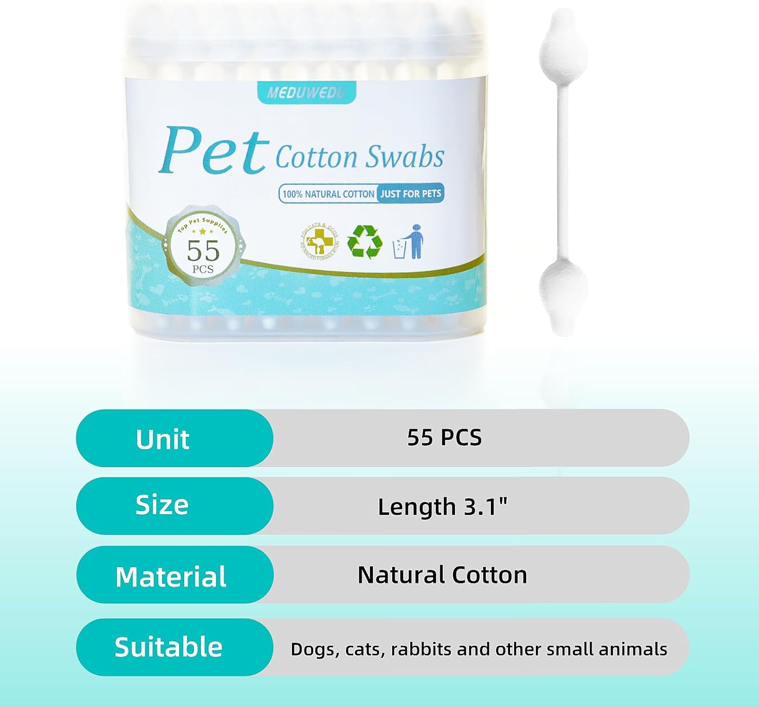 MEDUWEDU Pet Cotton Swabs, 55 Count|Gourd-Shaped Tips|Soft Cotton & Paper Stick|Dog & Cat Ear Cleaner Swabs|Safe Grooming Tool for Pets - Happypetzone.online - Image 8
