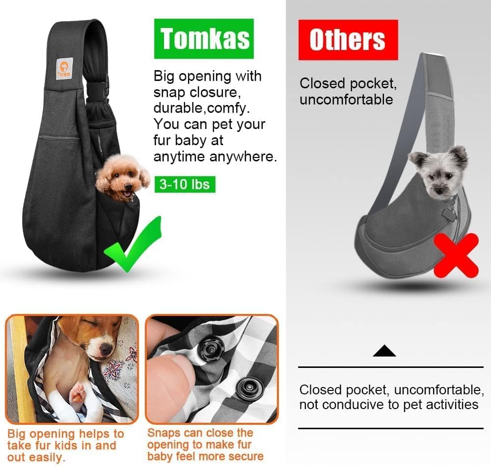 Tomkas Small Dog Cat Sling Carrier Puppy Purse Travel Wrap Soft Crossbody Pet Bag (Black, M - Zip Pocket & Adjust Strap) - Happypetzone.online - Image 7