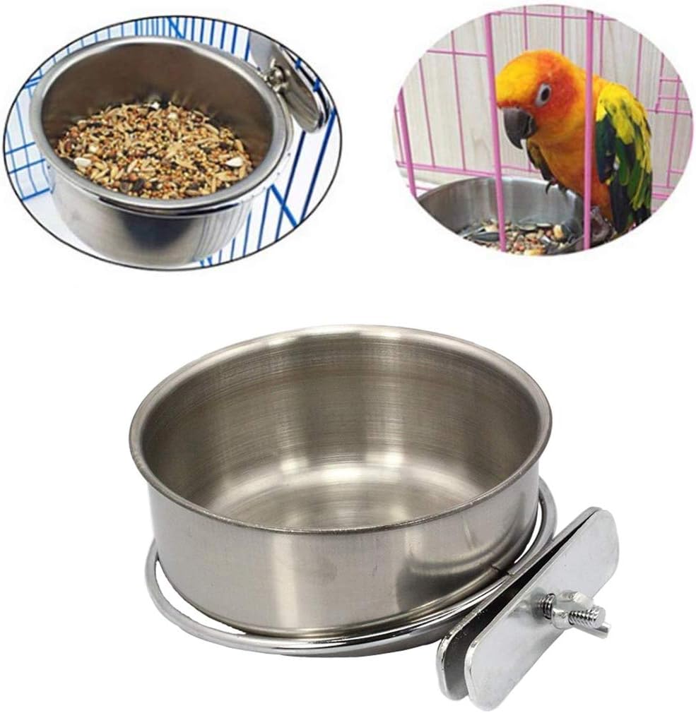 PINVNBY Parrot Feeding Cups Birds Food Dish Stainless Steel Parrot Feeders Water Cage Bowls with Clamp Holder for Cockatiel Conure Budgies Parakeet Parrot Macaw Small Animal Chinchilla Pack of 2 - Happypetzone.online - Image 4
