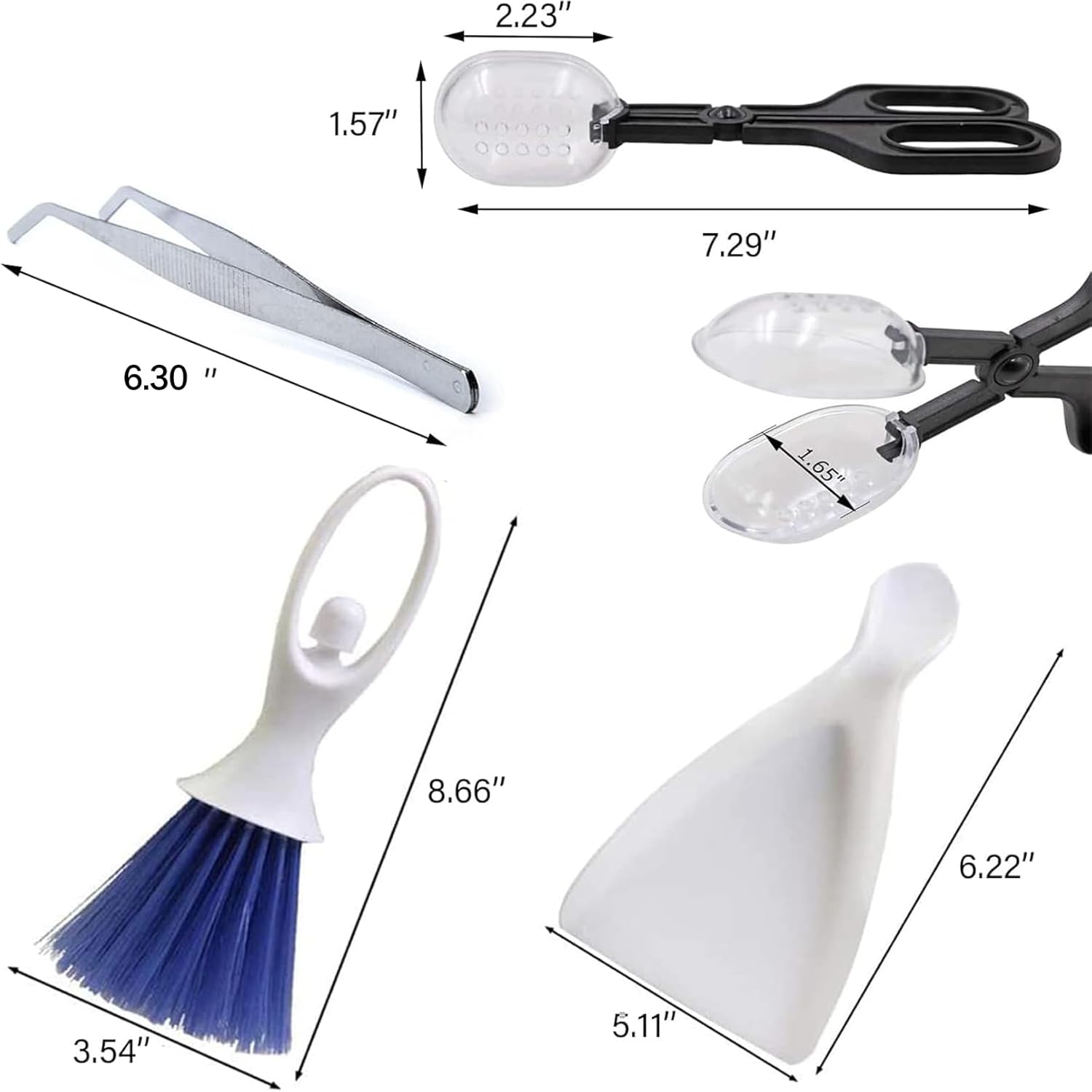 Tiny Cleanning Broom, Scooper Feeding Tool,Mini Dustpan and Brush, Stainless Steel Tweezer Reptile Tank Cleaner for Reptile and Other Small Animals Supplies 3Pcs - Happypetzone.online - Image 6