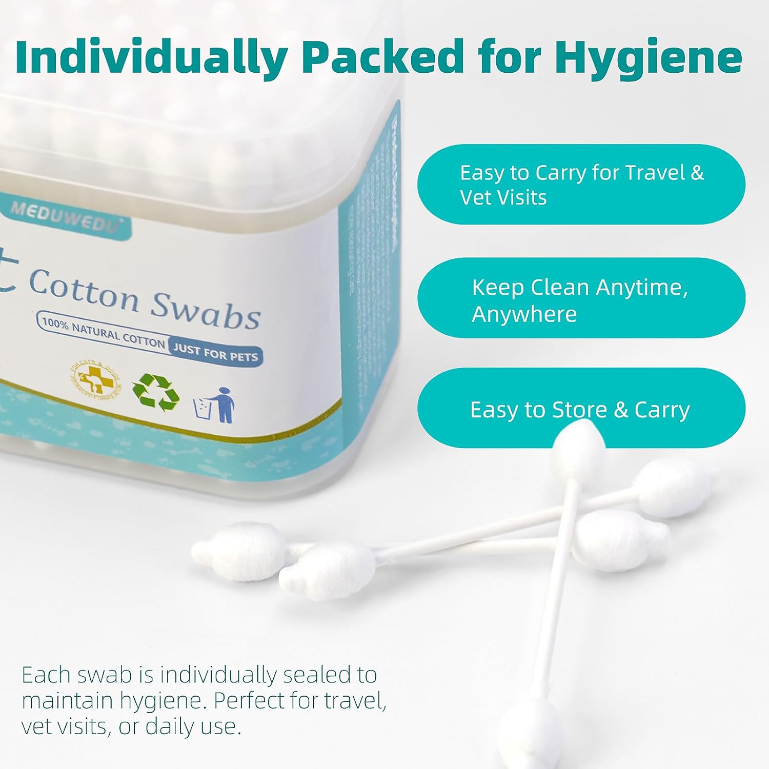 MEDUWEDU Pet Cotton Swabs, 55 Count|Gourd-Shaped Tips|Soft Cotton & Paper Stick|Dog & Cat Ear Cleaner Swabs|Safe Grooming Tool for Pets - Happypetzone.online - Image 6