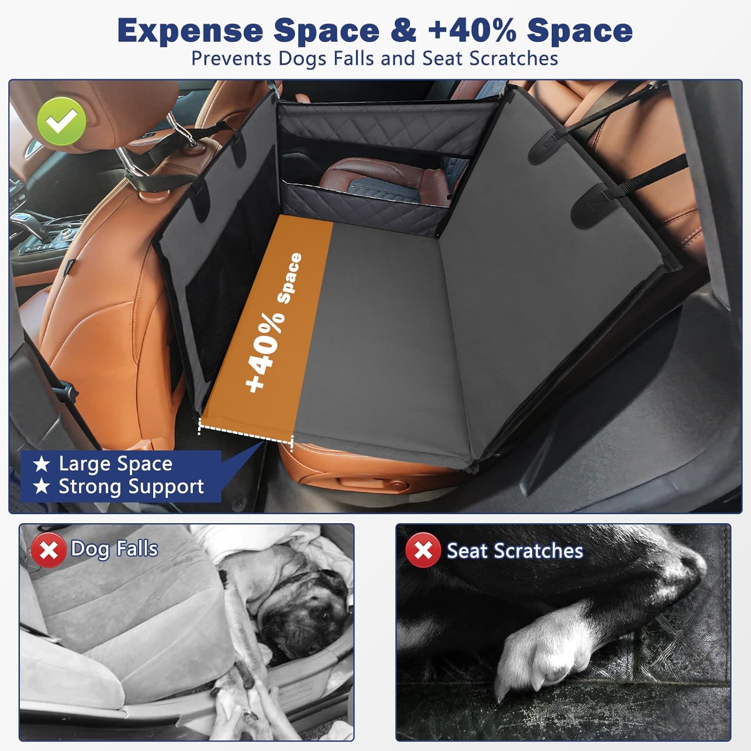 MIXJOY Dog Car Seat for Large Medium Dogs, Back Seat Extender for Pets, Waterproof Pet Carseat for Medium Sized Dog, Hammock for Pet, with Storage Pocket for Cars/SUV/Truck(L-28 * 22 * 20.5in) - Happypetzone.online - Image 4