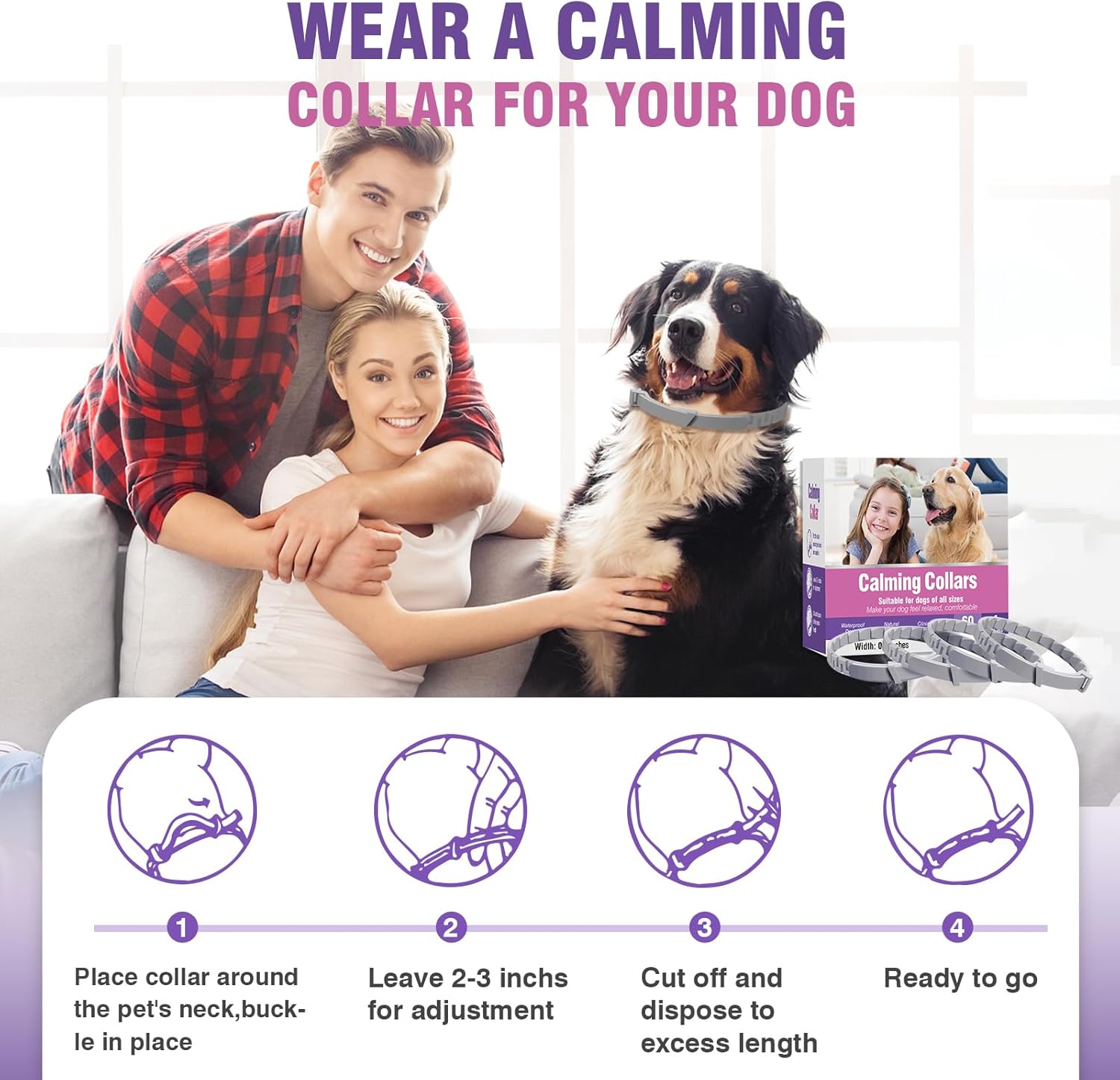 Calming Collar for Dogs 4 Packs Dog Pheromone Calm Collars Relief Anxiety Stress Separation Lasts 60 Days Relieve Bad Behavior 25 Inches Size Flexible Adjustable for All Small Medium and Large Dog - Happypetzone.online - Image 6