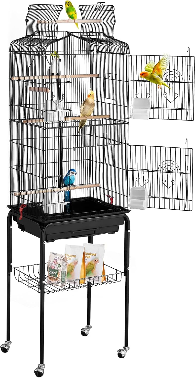 VEVOR 64-inch Open Top Large Parrot Bird Cage with Detachable Rolling Stand for Parakeets Finches Canaries Lovebirds Cockatiels Budgies Small Quaker Conures Flight Birdcage with Swing and Perch - Happypetzone.online - Image 9