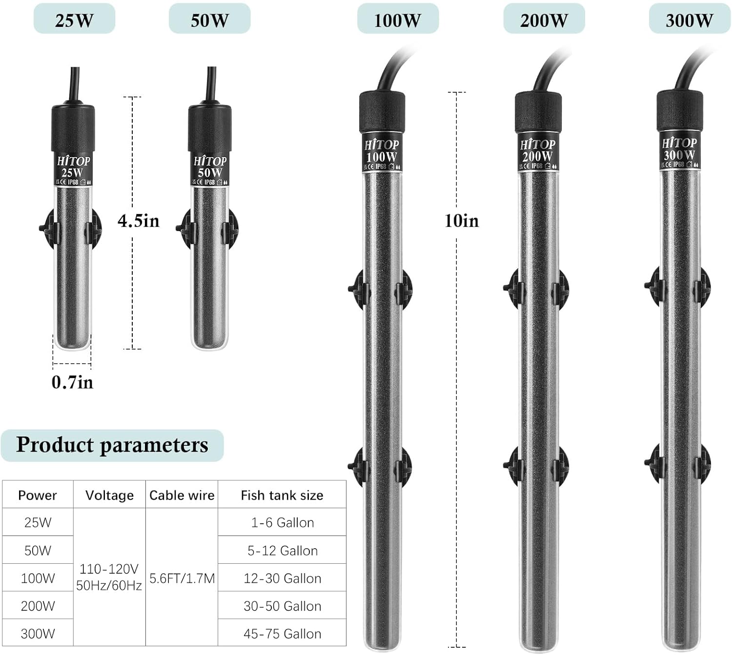 HITOP Mini Submersible Aquarium Heater -50W Digital Heater for Fish Tank Turtle Tank, for Saltwater and Fresh Water with Temperature Controller - Happypetzone.online - Image 3
