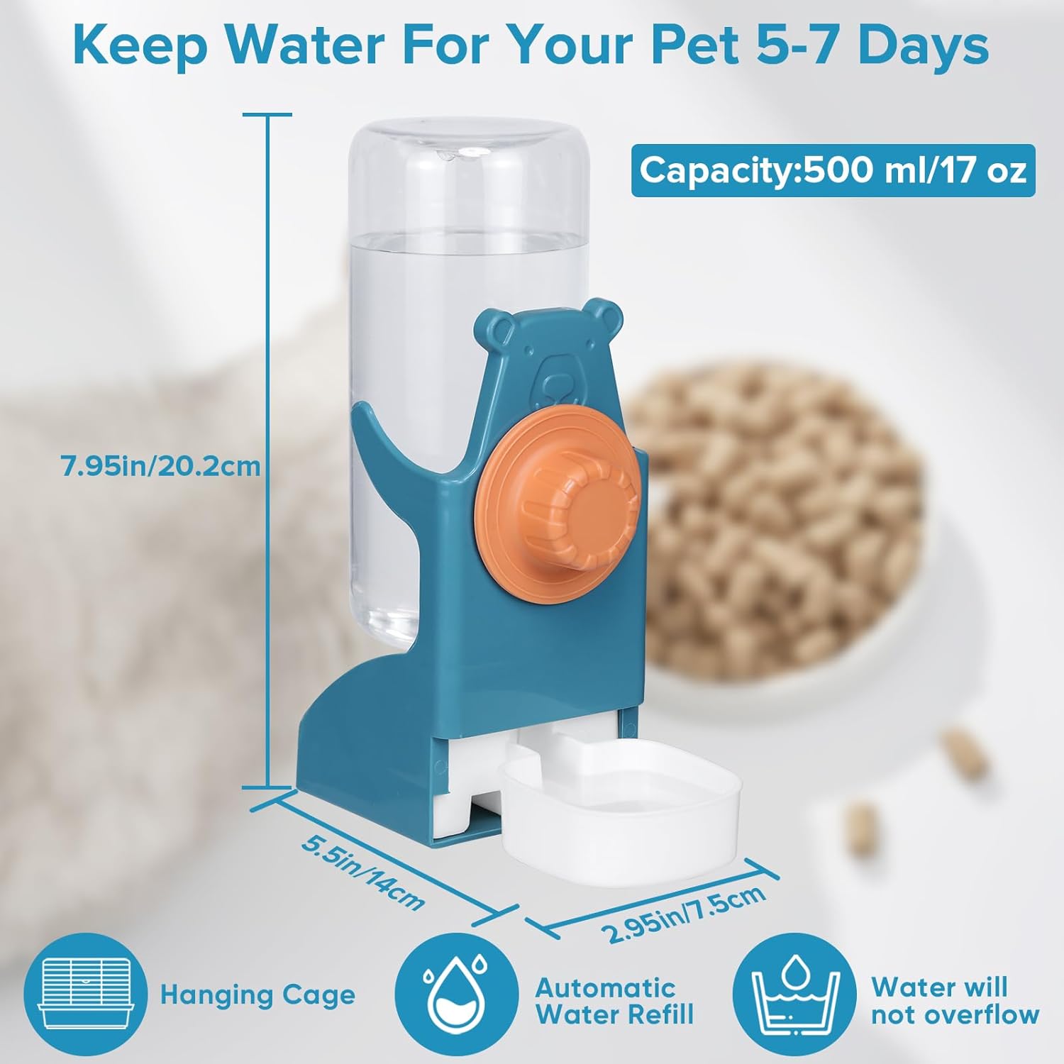 Kenond 17 oz Pet Water Bottle,Guinea Pig No Drip Water Bowl for Cage,Hanging Automatic Gravity Water Dispenser for Small Animals Rabbit Hedgehog Chinchilla Bunny Bird Canary Budgies - Happypetzone.online - Image 4