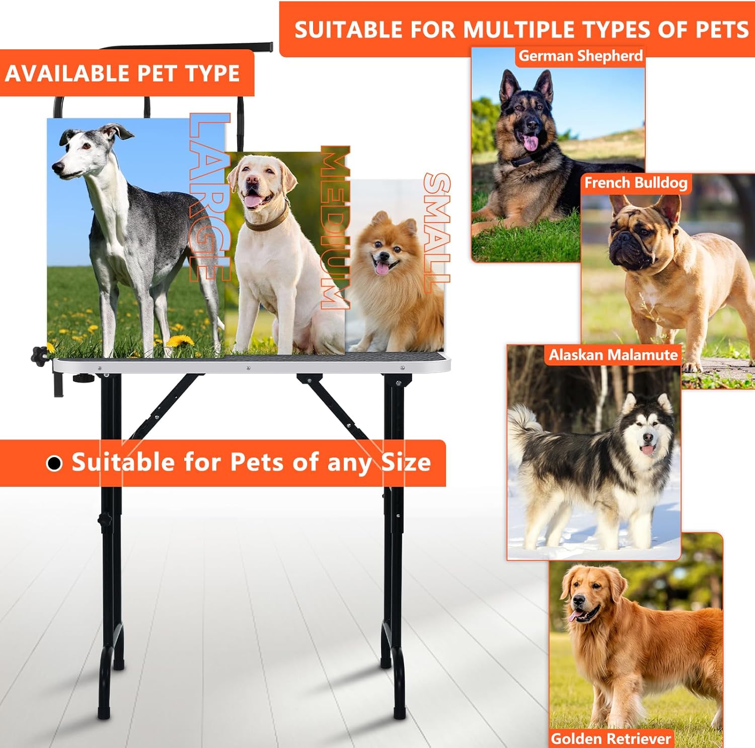 LEIBOU 36-inch Height Adjustable(23''~33.8'') and Foldable Pet Dog Grooming Table with Grooming Arm & Noose for Dog Cat Pet Grooming Maximum Capacity Up to 260lbs - Happypetzone.online - Image 7
