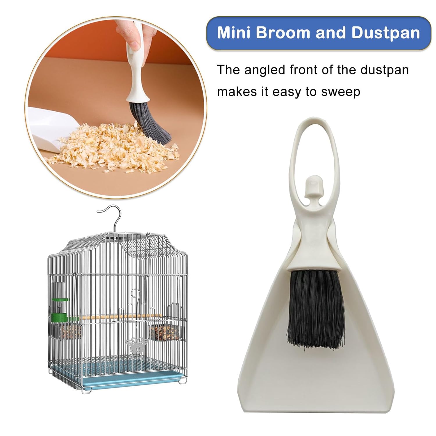 6 PCS Bird Cage Cleaning Kit Stainless Steel Scraper Fork Wire Brush Dustpan Set for Pet Cage - Happypetzone.online - Image 3