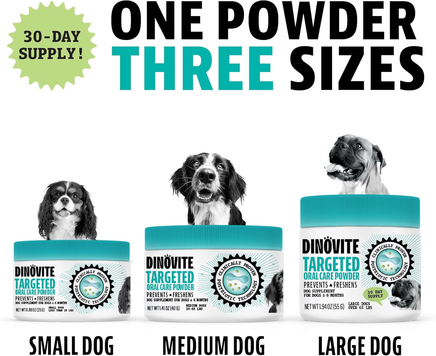 Dinovite Dog Dental Powder, Brush-Free Breath Freshener & Teeth Cleaning Dental Care Powder with Probiotics & Postbiotics, Oral Care Bad Breath Treatment, Large Dogs, Made in USA, 30 Day Supply - Happypetzone.online - Image 7