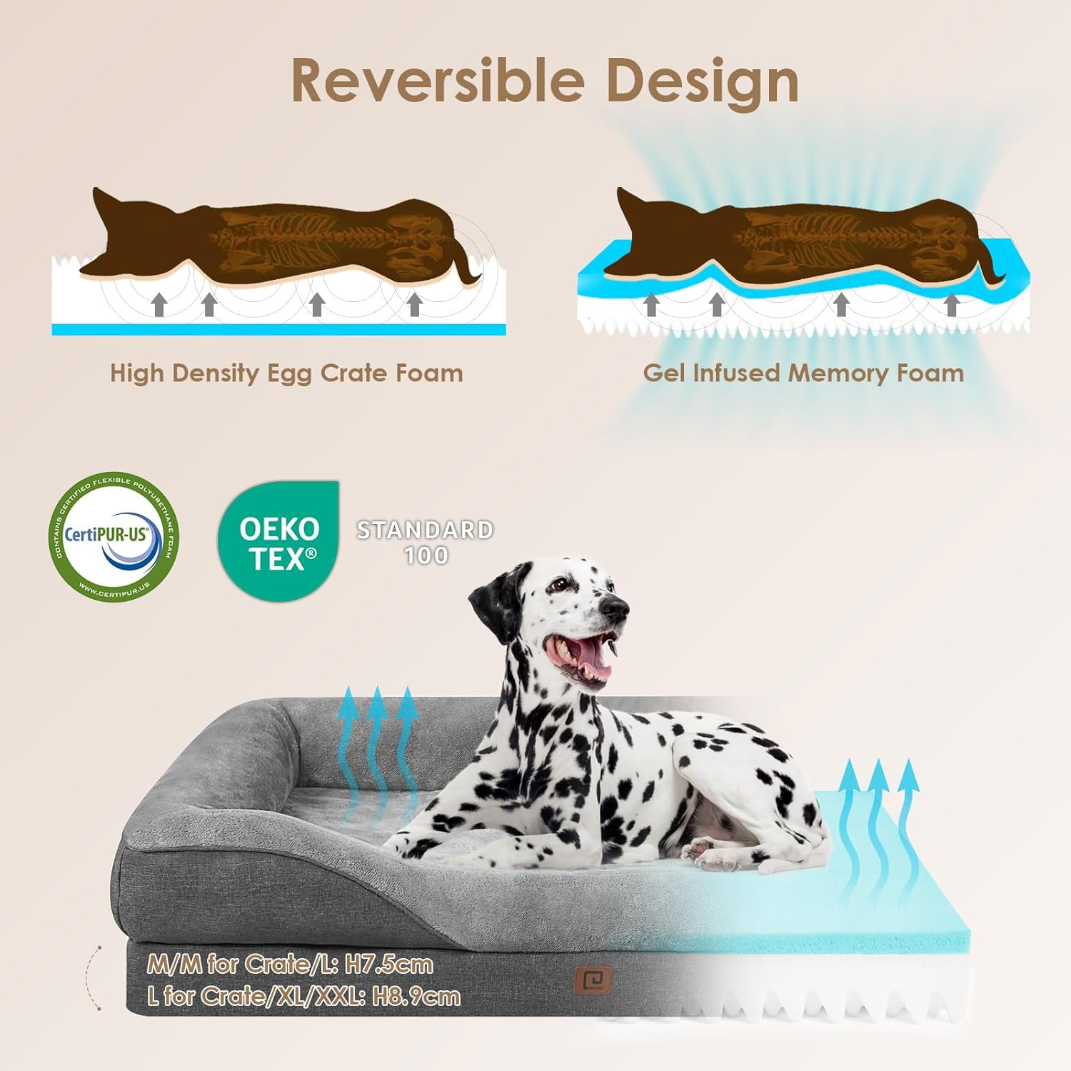 EHEYCIGA Orthopedic XL Dog Bed for Large Sized Dog, 42x30x7.5 Inch Extra Large Memory Foam Dog Couch Bed with Sides, Waterproof Liner & Washable Removable Cover, Bolster Pet Sofa, Grey - Happypetzone.online - Image 2