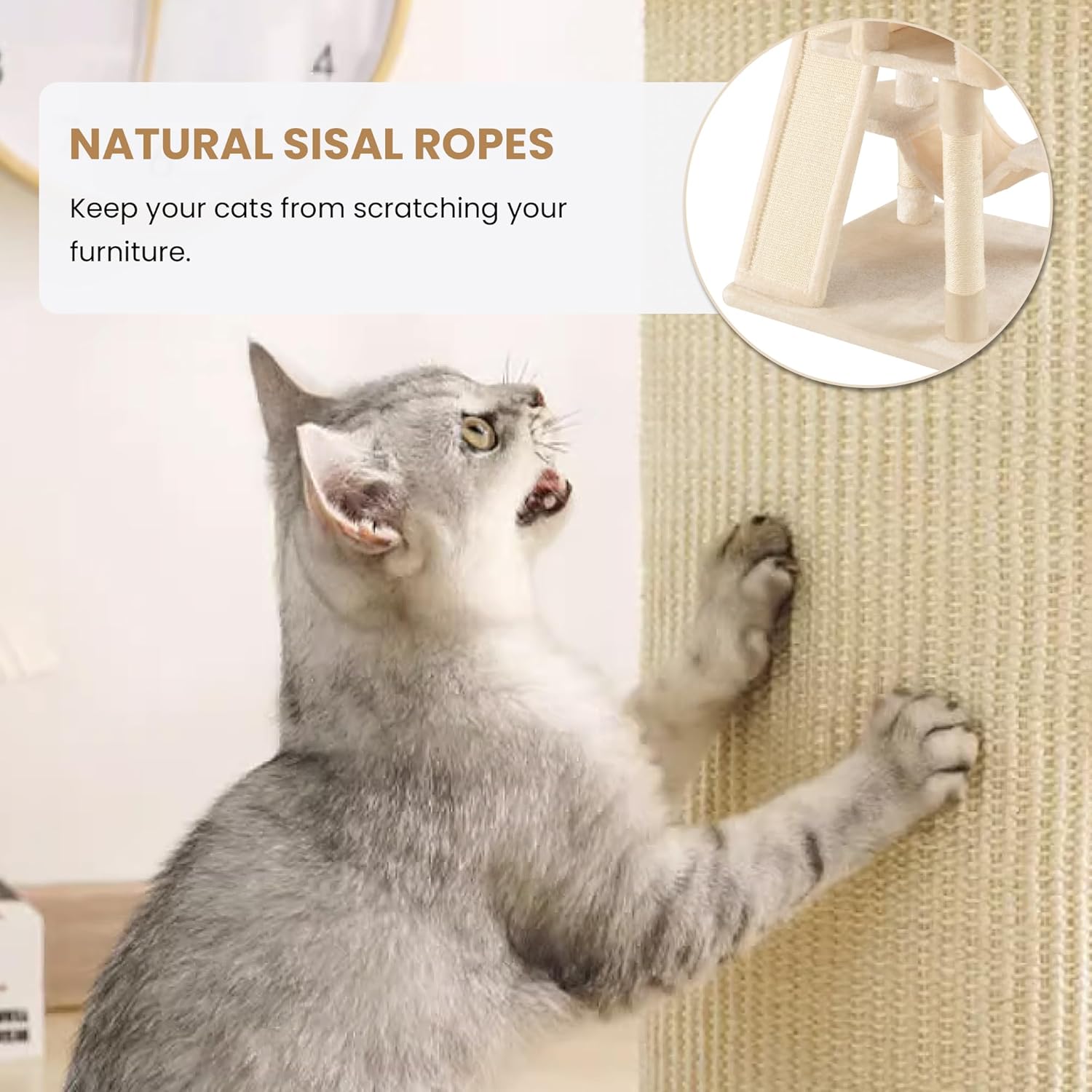 SHA CERLIN 65in Larger Cat Tree Tower Condo for Indoor Kitties/Multi-Level Furniture Activity Center with Wide Base/Cozy Plush Cat Perches/Baskets/Sisal Scratching Posts and Hammock/Beige - Happypetzone.online - Image 4
