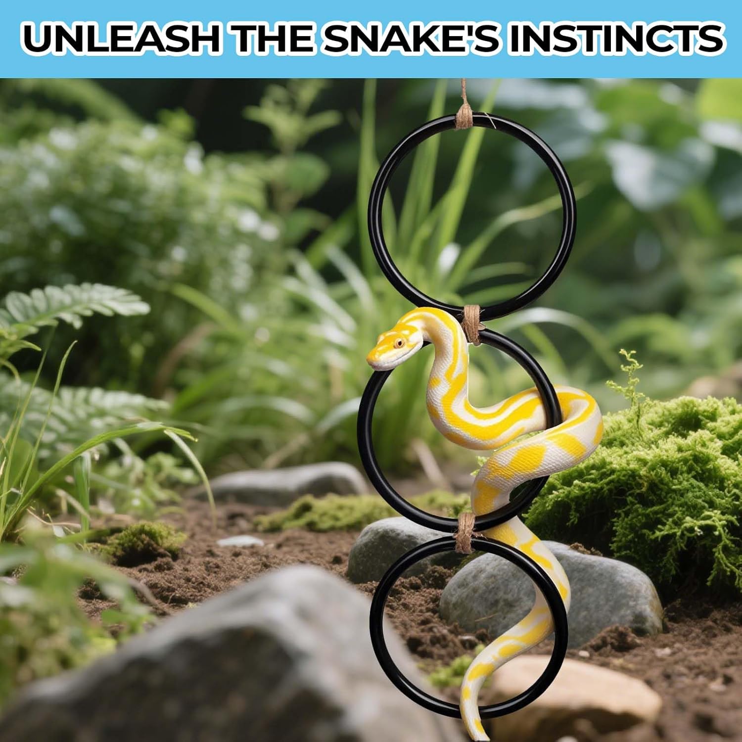 2 Pack Snake Climbing Rings for Ball Python & Corn Snake,Reptile Enrichment Toys for Snake,Ball Python Tank Decor, Reptile Tank Accessories for Bearded Dragon,Chameleon, Iguana, Gecko, Lizard (Black) - Happypetzone.online - Image 3