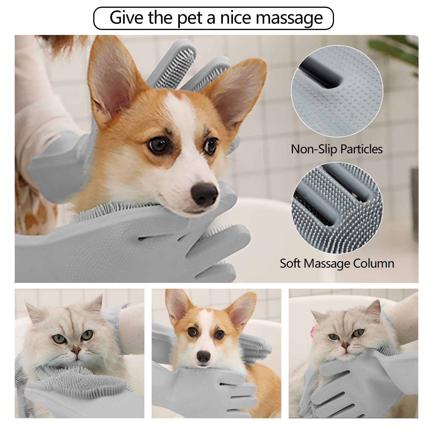 Pet Grooming Gloves - Gentle Dog Bathing Shampoo Brush - Massage Mitt with Enhanced Five Finger Design - Efficient Deshedding Glove for Dogs, Cats, Rabbits and Horses - 1 Pack - Happypetzone.online - Image 4