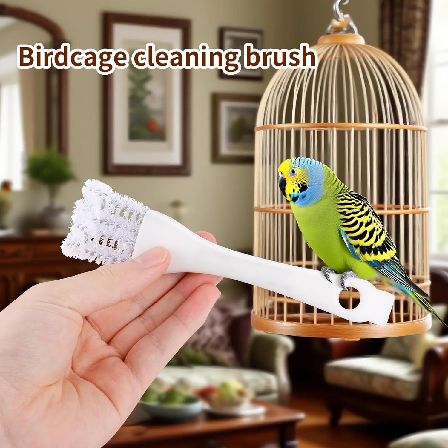 Bird Cage Cleaner Brush Kit, Bird Cage Cleaning Brush Tool Set, Bird Cage Cleaning Brush with Long Handle, Bird Cage Accessories,Poop Remover for Cleaning Poop in Pet Cages,Parrot Cages & Bird Perches - Happypetzone.online - Image 3
