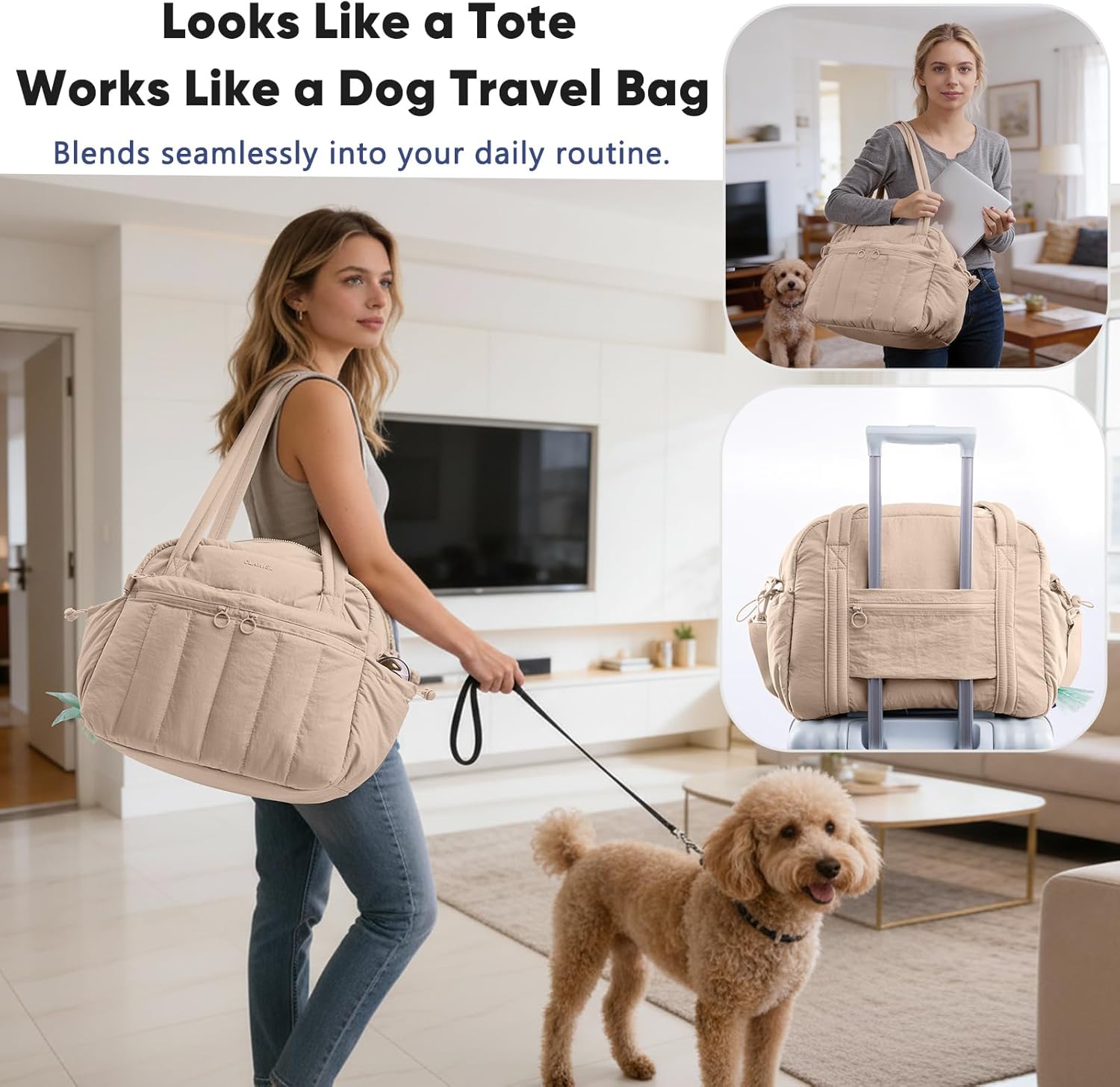 Dog Travel Bag for Supplies, Airline Approved Pet Travel Organizer with 2 Food Containers & Collapsible Bowls, Large Capacity Dogs Tote Bag for Weekend, Stylish Dog Mom Gift for Pet Lovers - Happypetzone.online - Image 2