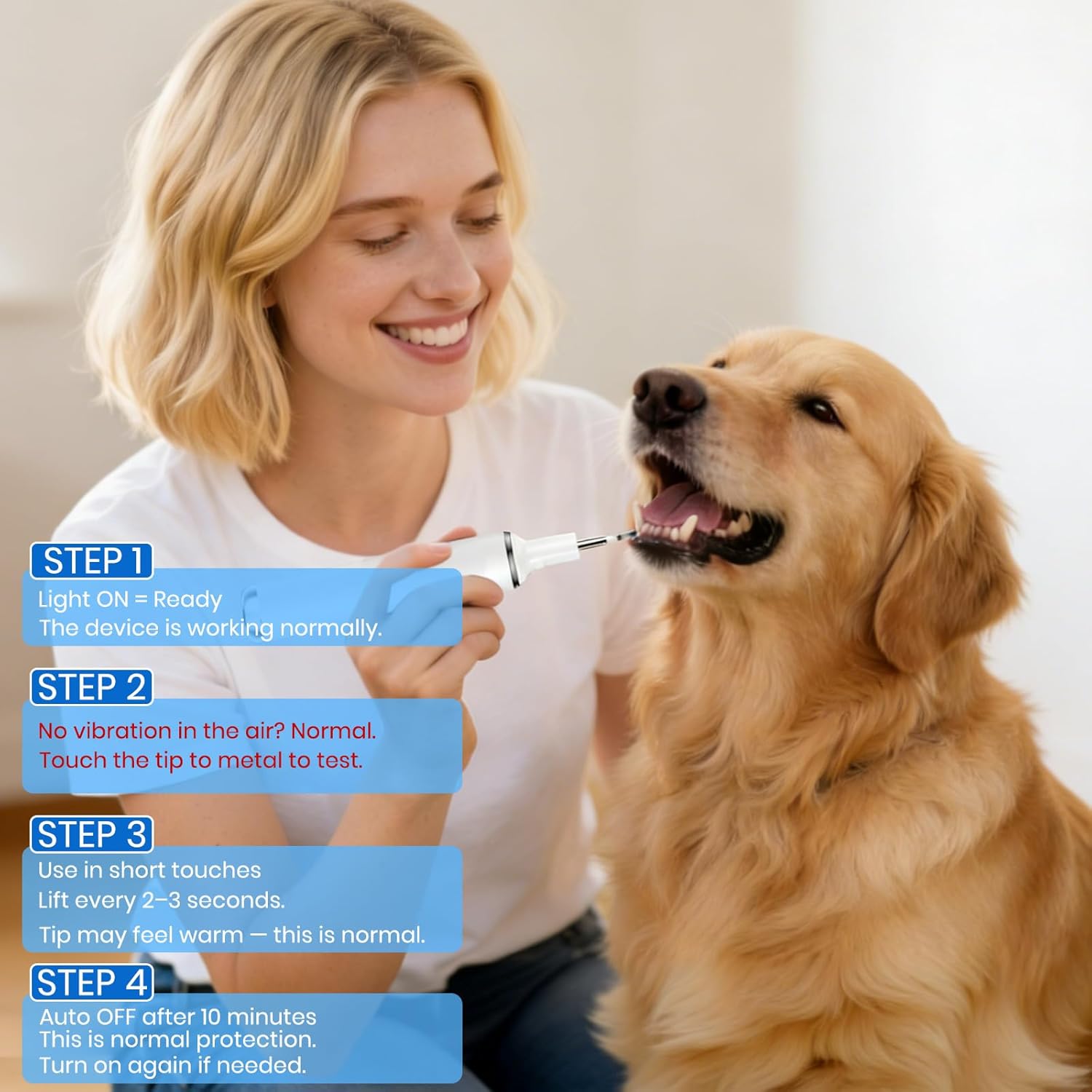 Dog Plaque Remover for Teeth,Pet Tooth Cleaner with LED Light,Cleaning Kit for Tartar and Stains,5 Adjustable Modes,Pet Teeth Cleaning kit,Suitable for Dogs and Cats (White) - Happypetzone.online - Image 6