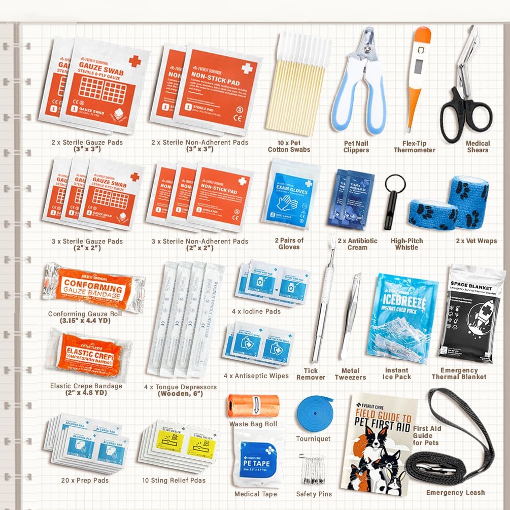 EVERLIT Pet Medic First Aid Kit | 95 Pcs Vet-Approved Medical, Outdoor & Emergency Supplies for Dogs, Cats, Animal Care | Travel-Friendly Compact Bag for Home, Car and Travel (Guardian Orange) - Happypetzone.online - Image 2