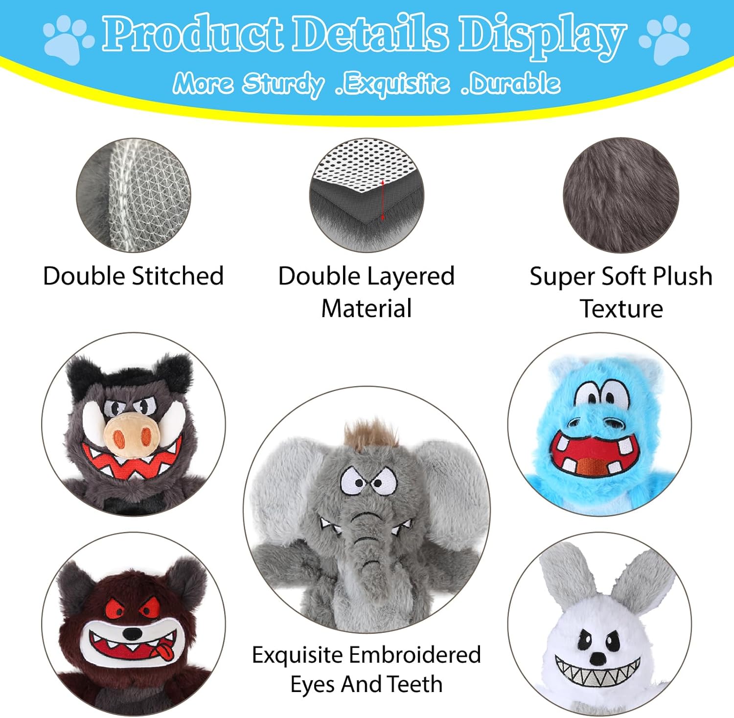 Bzonsmart Dog Squeaky Toys Tough Plush Chew Toys Bundle for Small Medium Large Dogs Interactive Dog Toys to Keep Them Busy Durable Puppy chew Toys for Teething Chewing Playing Training - Happypetzone.online - Image 2