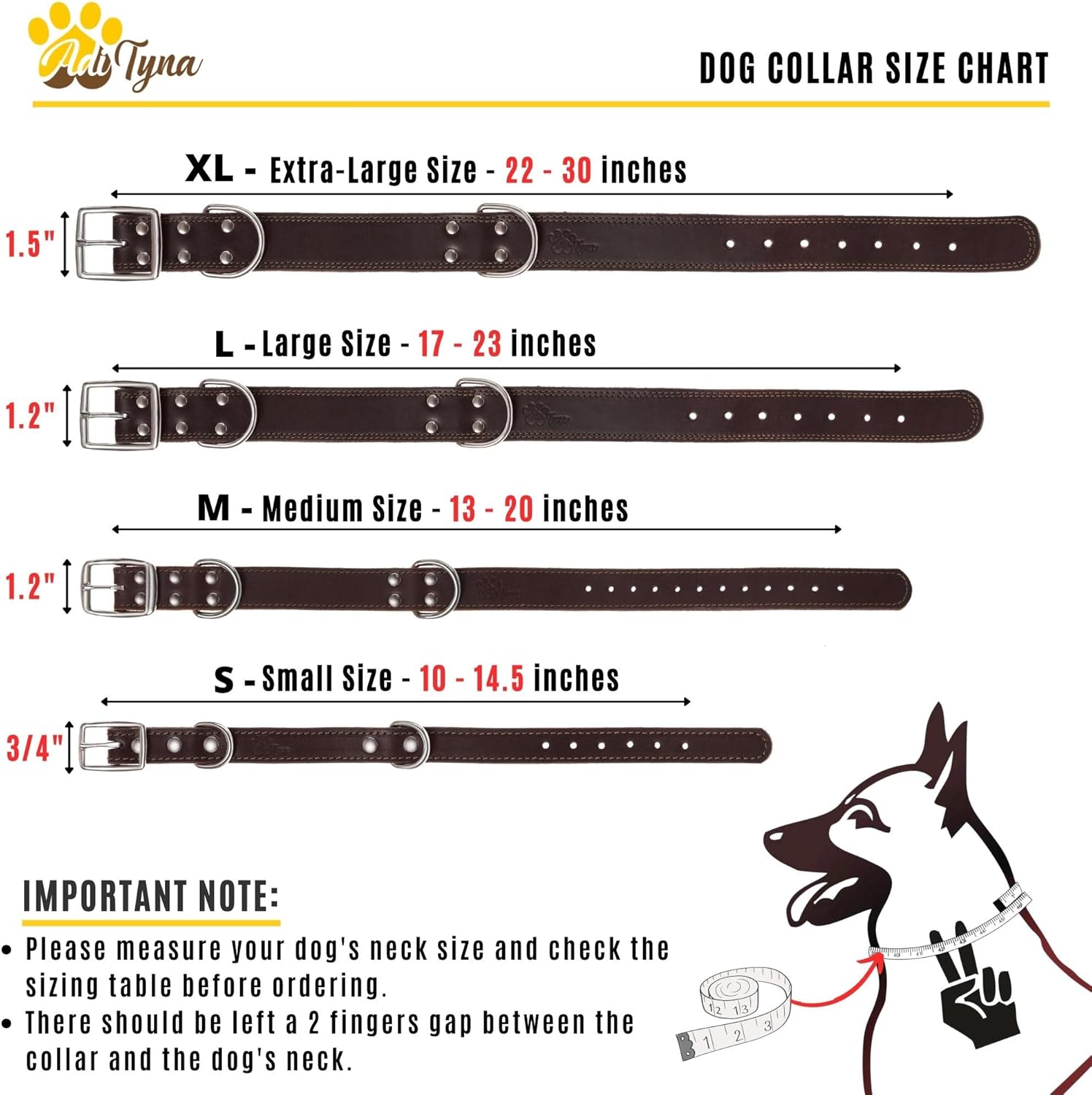 ADITYNA Heavy Duty Leather Dog Collar for Large Dogs - Soft and Strong Leather Collar for Walking, Training, Hunting, and Running (Large: Fit 17" - 23" Neck, Brown) - Happypetzone.online - Image 2