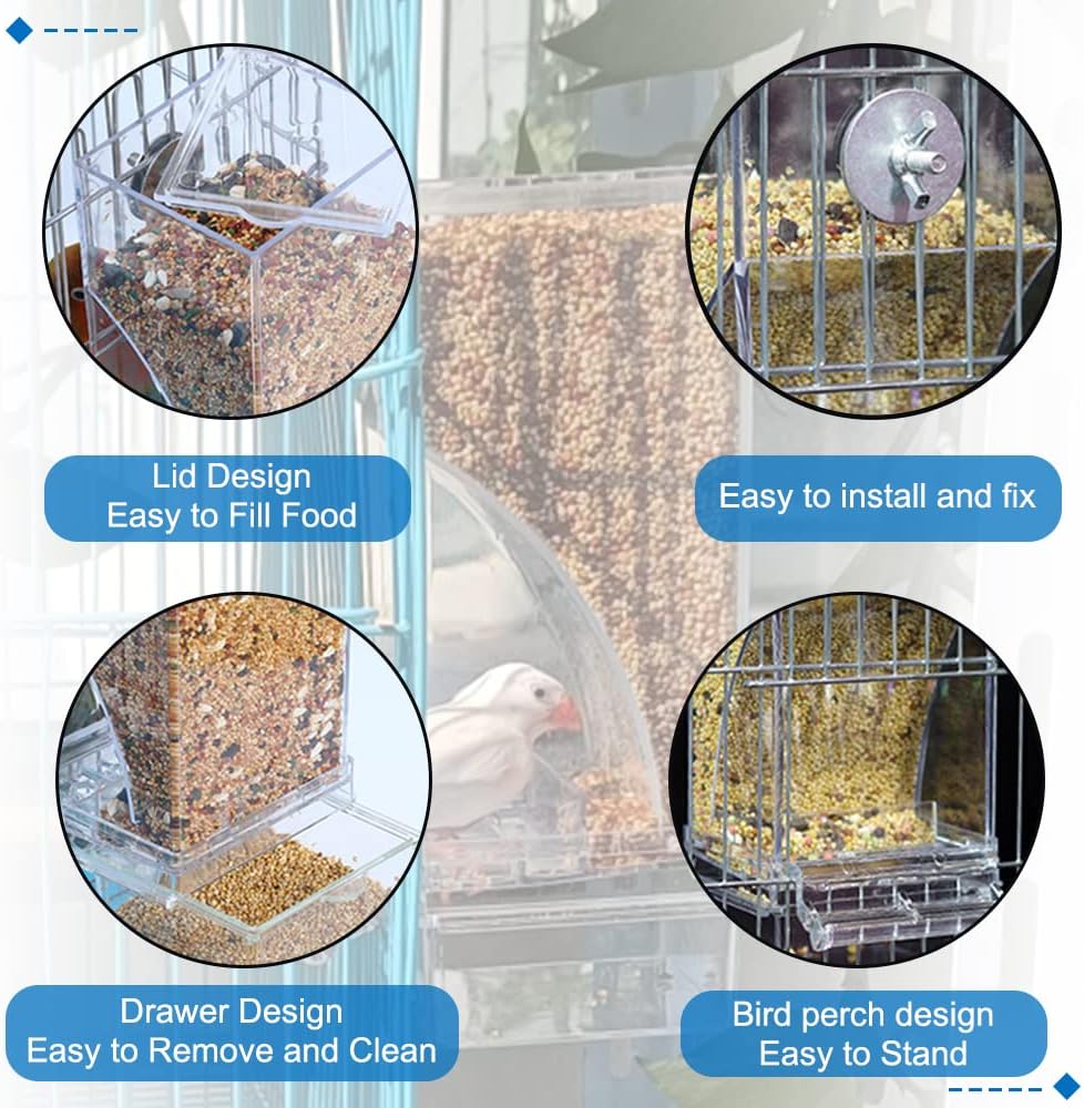 Hamiledyi No Mess Bird Feeders Automatic Parrot Feeder Drinker Acrylic Seed Food Container Parakeet Water Dispenser Cage Accessories for Lovebirds Budgies Canary Finch - Happypetzone.online - Image 3