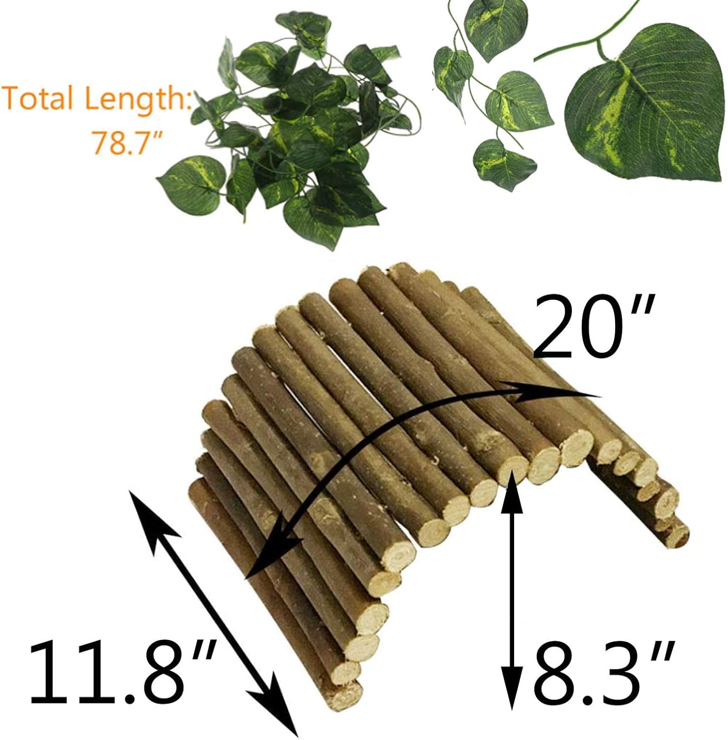 Hamiledyi Extra Large Wooden Reptile Hideout Bearded Dragon Bendy Bridge Climbing Ladder Hiding Hut Reptiles Hide Cave Habitat Decor for Lizards Gecko Spiders Snakes Tortoise(XL:20" x 11.8") - Happypetzone.online - Image 7