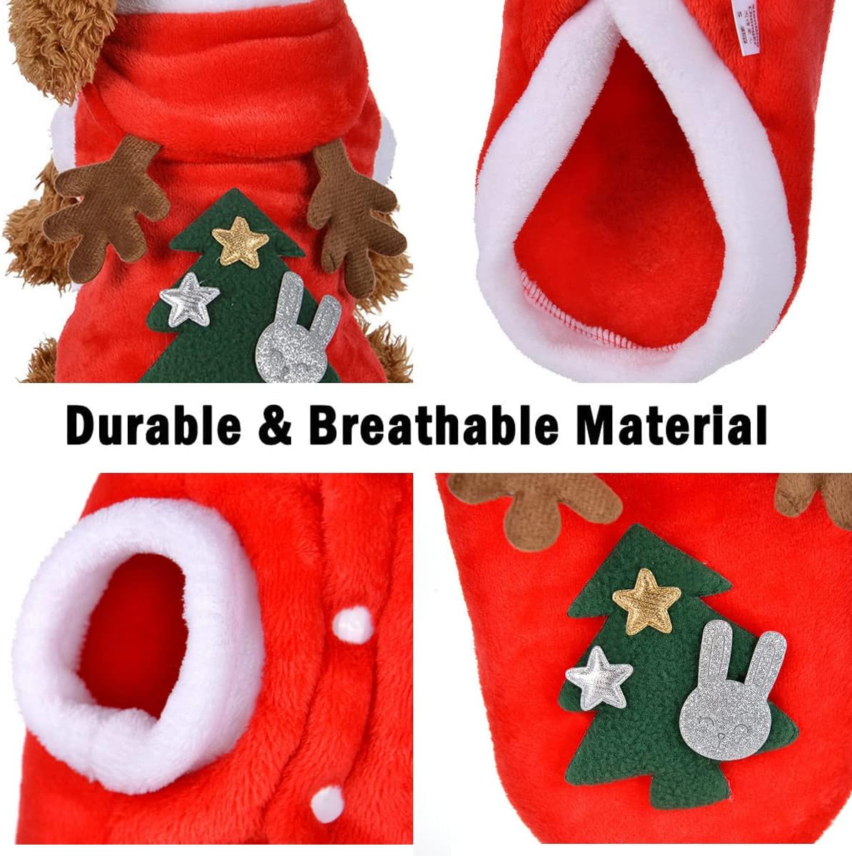 Dog Christmas Costumes, Pet Cold Weather Sweater Coat, Puppy Santa Claus Reindeer Outfit Winter Hoodie Warm Vest Clothes, Jumpsuit Apparel for Small Medium Dogs Cats Party Cosplay (Medium, Red) - Happypetzone.online - Image 6