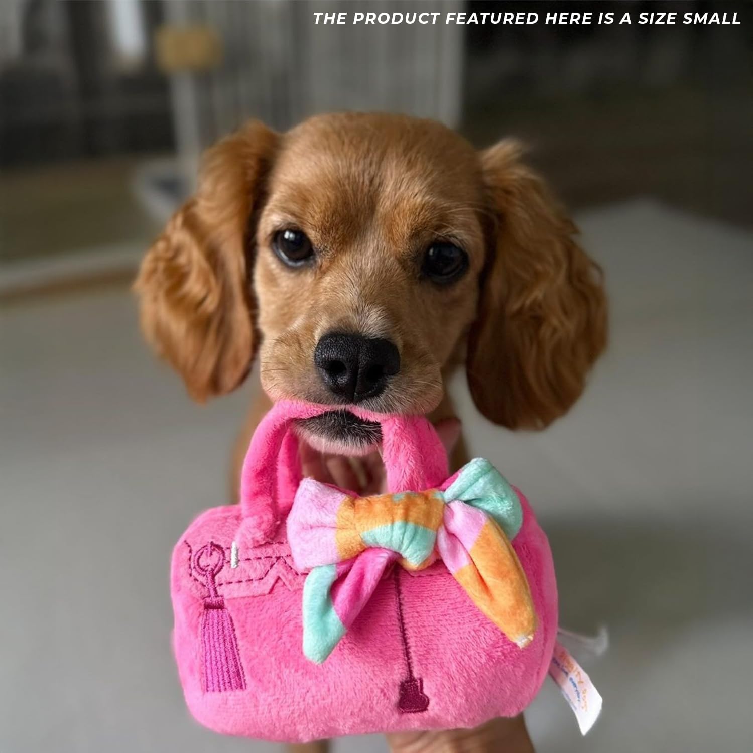 Haute Diggity Dog Barkin Bag with Scarf, Plush Designer Dog Toys with Interactive Squeaker, Stimulating Pet Enrichment, Machine-Washable & Safe Materials for All Breeds, Size Small - Happypetzone.online - Image 7