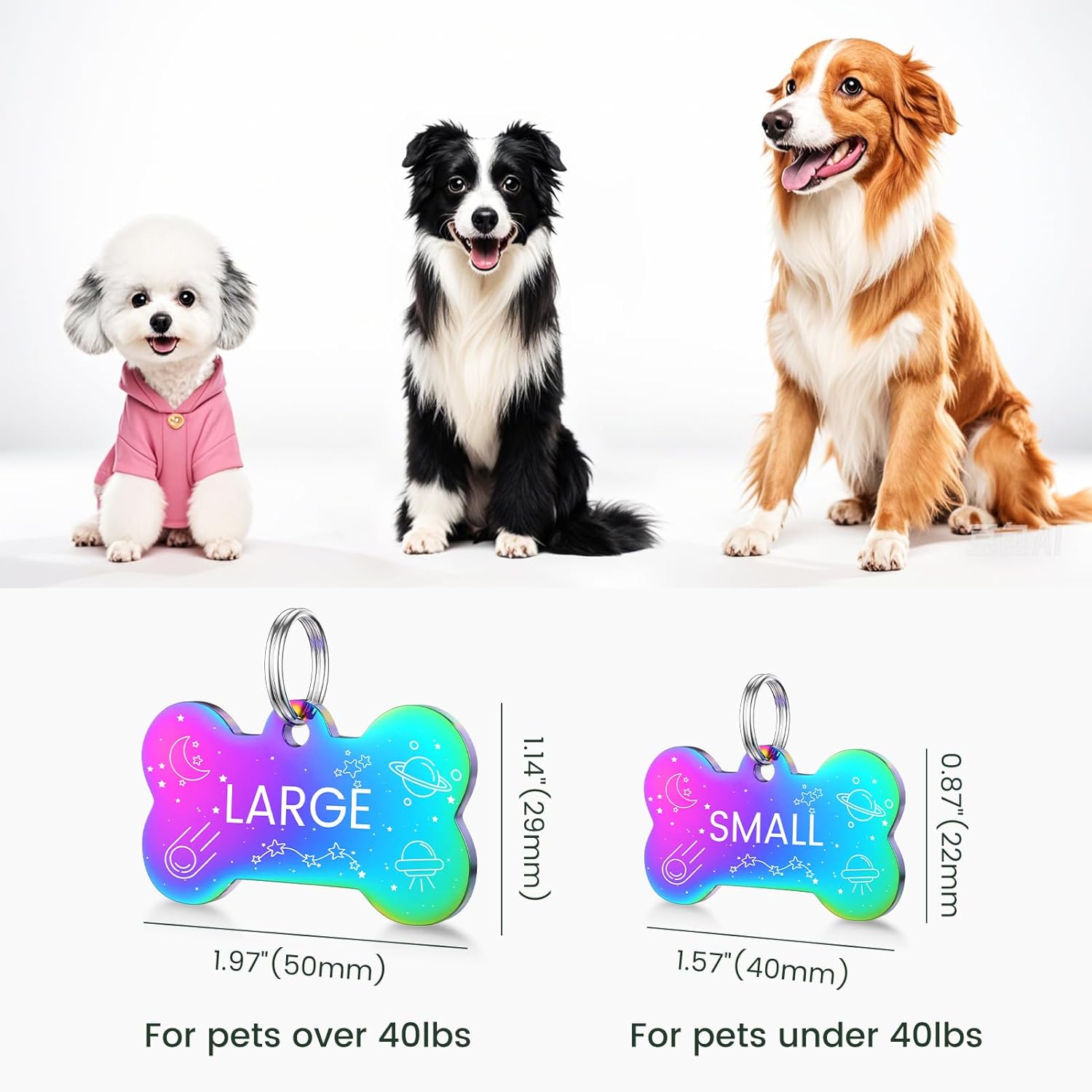 YEHANTI Dog Tags Personalized for Pets with Name Pattern Art Design - Engraved with Laser - Stainless Steel Cats Dogs ID Tags - Stylish Dog Collar Accessories (Bone) - Happypetzone.online - Image 3