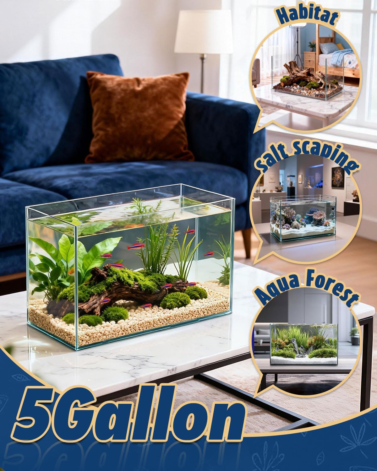 5 Gallon Ultra Clear Glass Fish Tank, Easy to Maintain Small Aquarium for Betta, Goldfish, Shrimp, Snails and Aquatic Plants - Happypetzone.online - Image 3