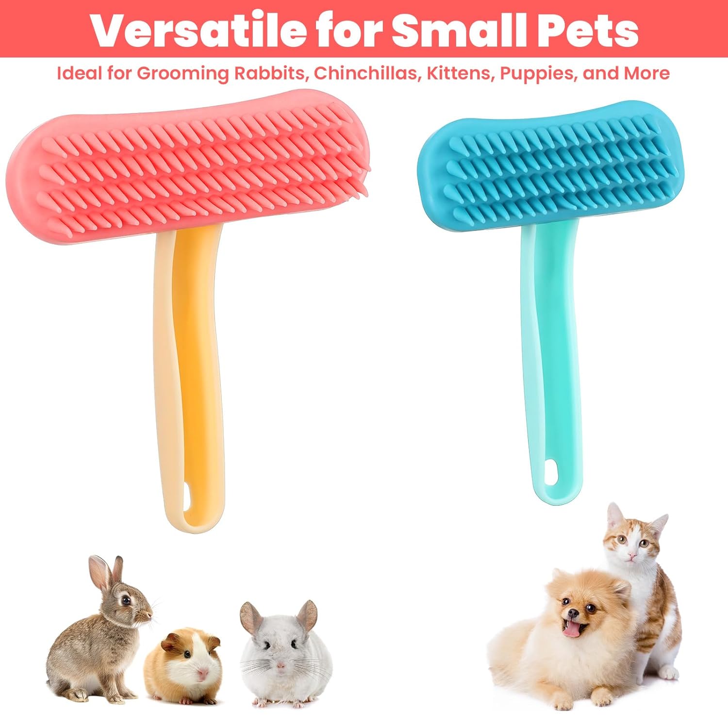 2Pcs Rabbit Brush, Silicone Rabbit Grooming Brush - Small Pets Brushes for Kittens Puppy Rabbits Guinea Pigs Shedding Bath & Massage Comb - Happypetzone.online - Image 7