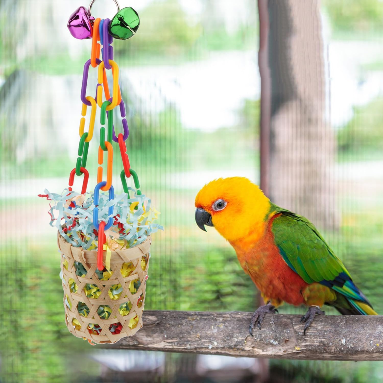 Wontee Bird Toys Colorful Shredding Crinkles Foraging Toys Natural Sola Ball for Parrots Cockatiels Conures Parakeets Budgies Senegal (Bamboo Basket (1 Pack)) - Happypetzone.online - Image 6
