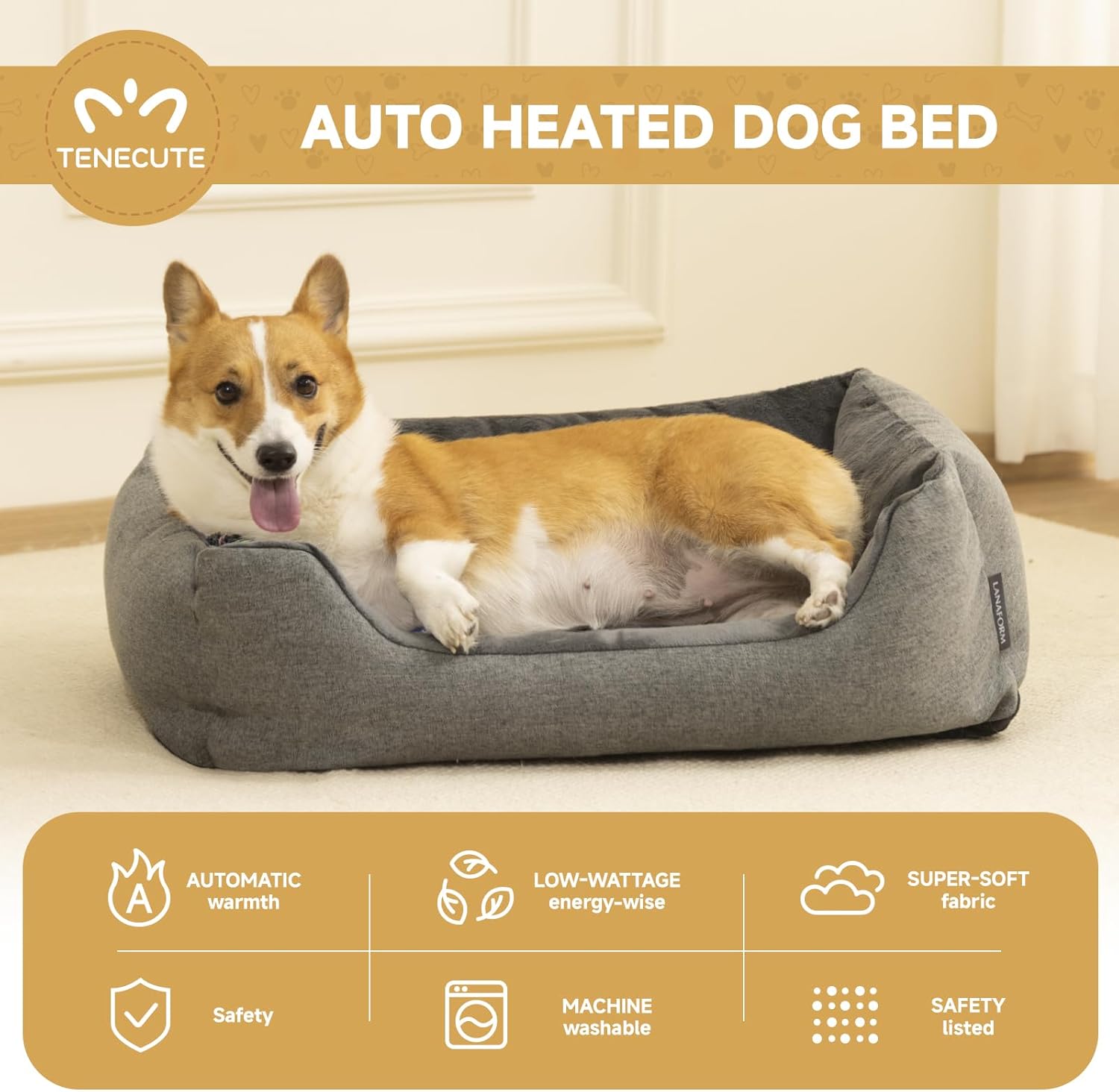 Heated Dog Bed with Auto Sensing Heated pad, 3-Temperature Settings & Chew-Resistant Cord - 33x25 Inch Luxury Sofa-Style Heated Pad for Large Dogs - Happypetzone.online - Image 2