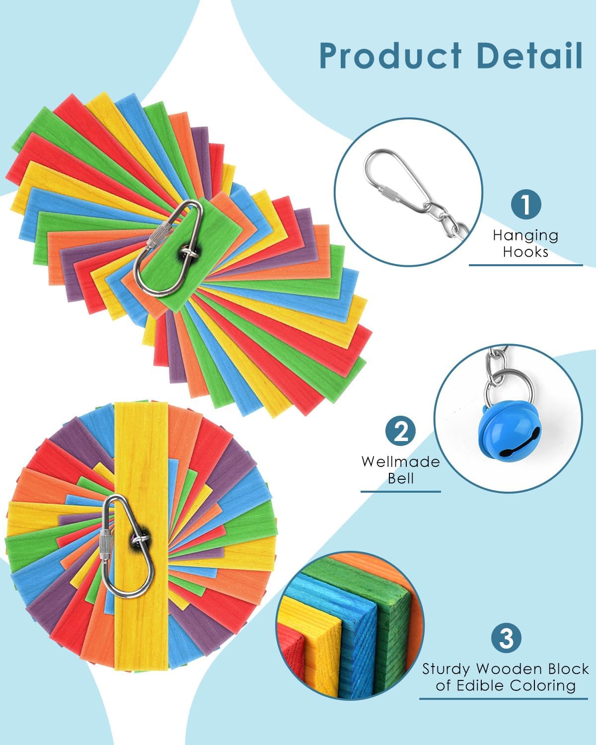 Bissap 2 PCS Bird Chew Toys, Multicolored Bagel Cascade Bird Parrot Chewing Sticks Biting Wooden Blocks Toy for Small Medium Conure Parakeet Cockatiels Lovebird Similar Sized Pet Birds - Happypetzone.online - Image 3