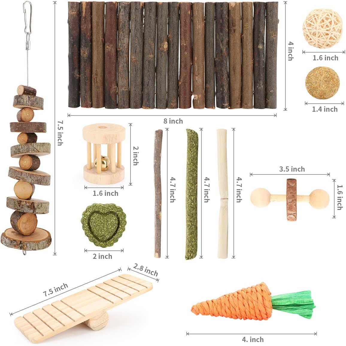 YIXUND Hamster Cage Accessories, 12 Different Chew Toys for Guinea Pig, Chinchillas, Gerbils, Mice, Rats, Mouse, Rabbit, Bunny Hideout Seesaw, Natural Molar Tools - Happypetzone.online - Image 5