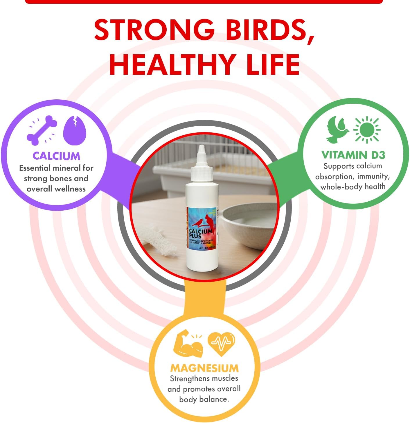 Morning Bird Calcium Plus Liquid for Birds – Calcium Supplement with Vitamins and Minerals for Strong Eggshells, Healthy Bones - Support Growth, Breeding, and Wellness for All Birds 4 Fl Oz - Happypetzone.online - Image 3