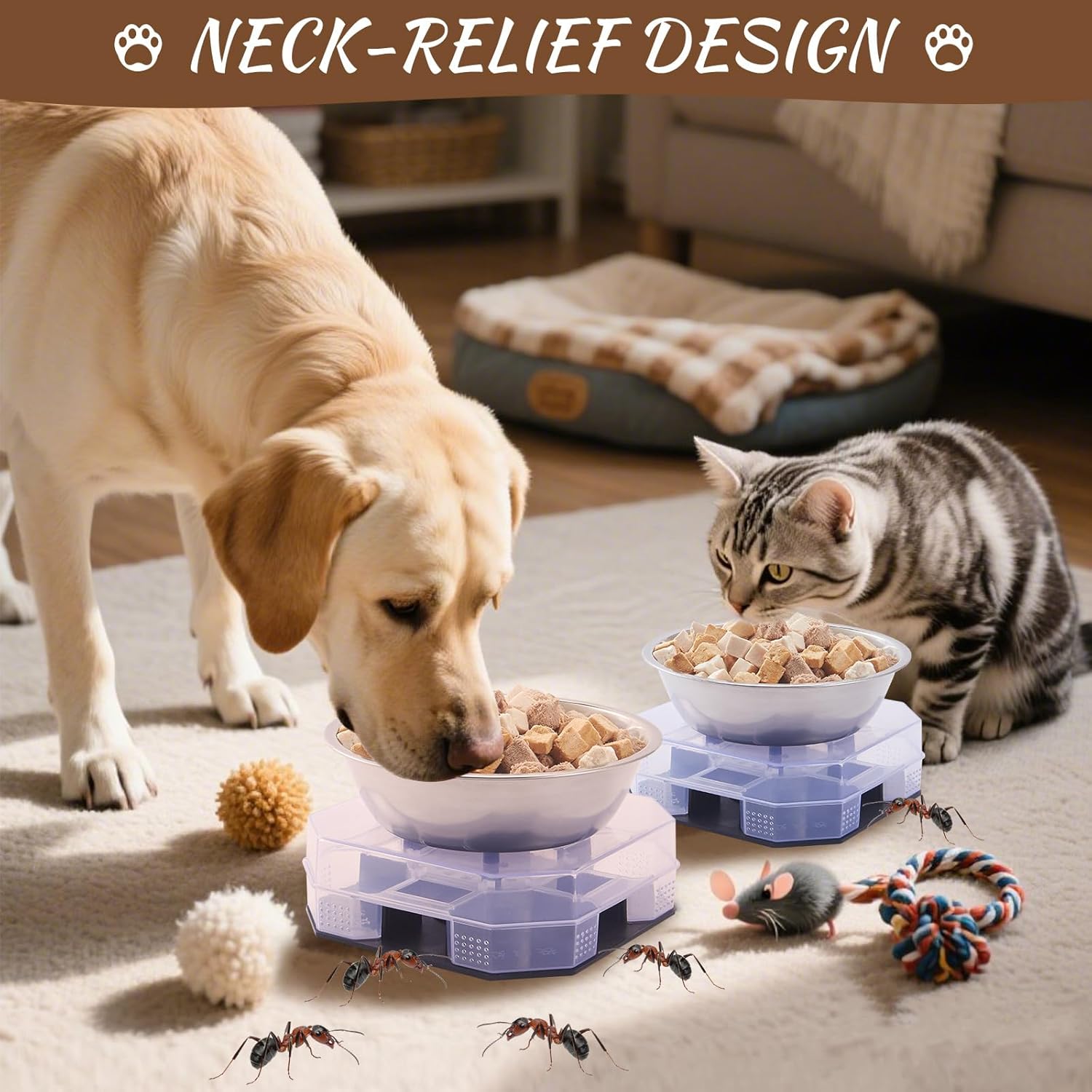 Wellness Pet Food Tray for Ant, Cat Food Bowls Tray Dog Feeding Station Outdoor Feeder Plastic Shelf with Lip for Small Dogs Feral Cats - Happypetzone.online - Image 5