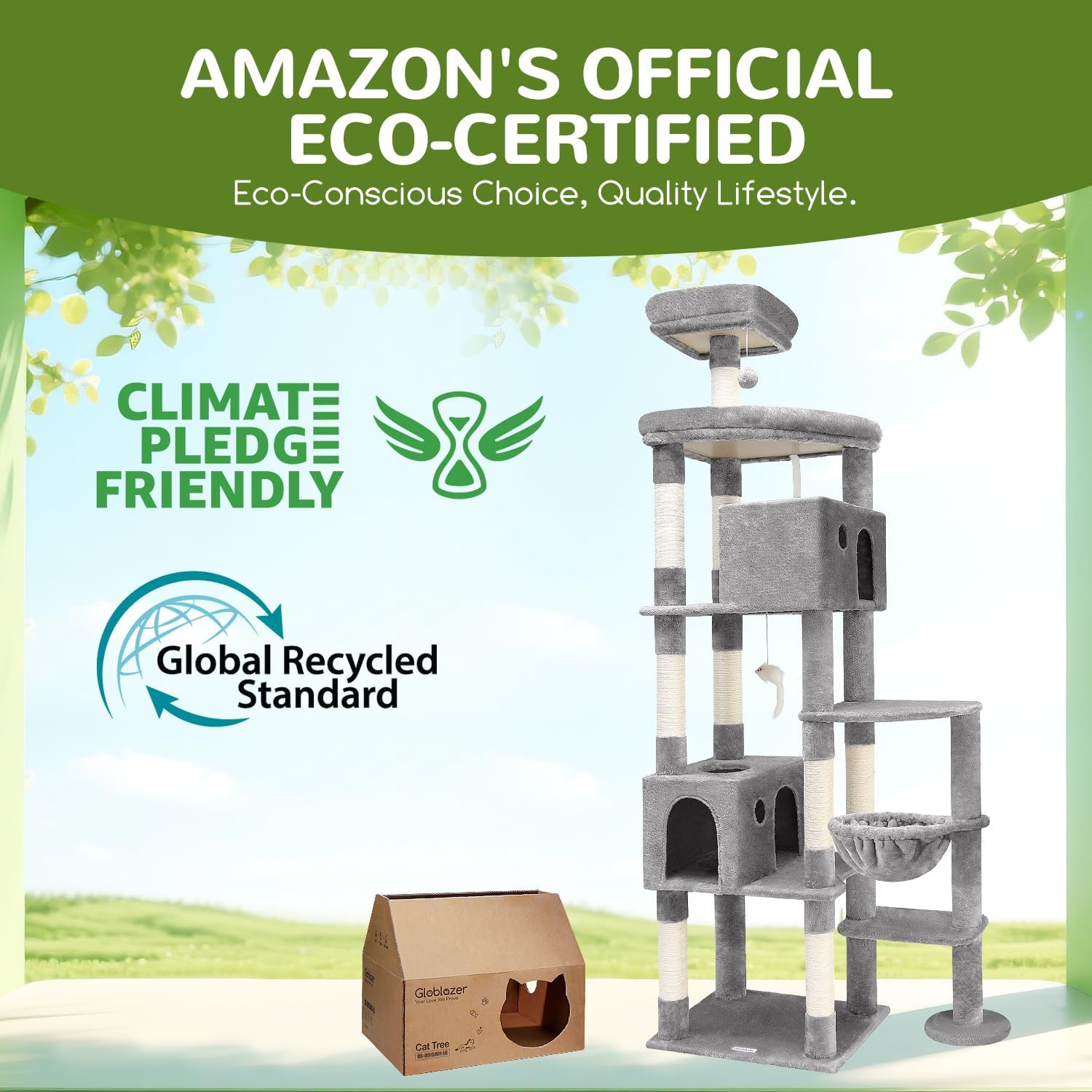 Globlazer Giant Cat Tree, 83 inch Cat Tree for Indoor Cats Large Adult, XXL Cat Tower with 9 Scratching Posts for 20lb+ Heavy Duty Large Adult Cats, F83, Light Grey - Happypetzone.online - Image 5