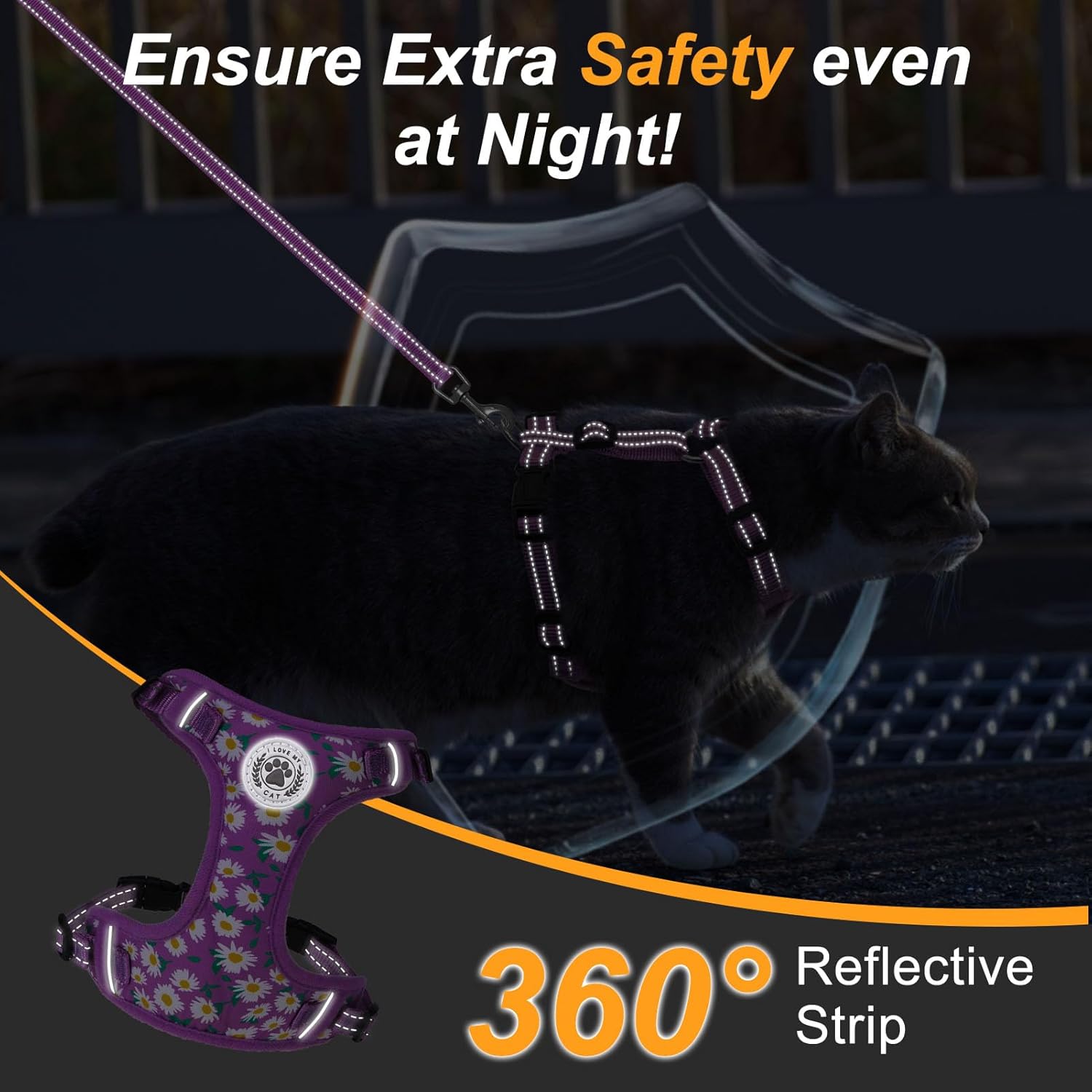 BEAUTYZOO Cat Harness and Leash Set for Walking Escape Proof, Neck Release Adjustable Harness for Kitten Puppy Small Medium Large Cats, Soft Cute Easy Control Small Cat Harness for Cats Boy and Girls - Happypetzone.online - Image 5