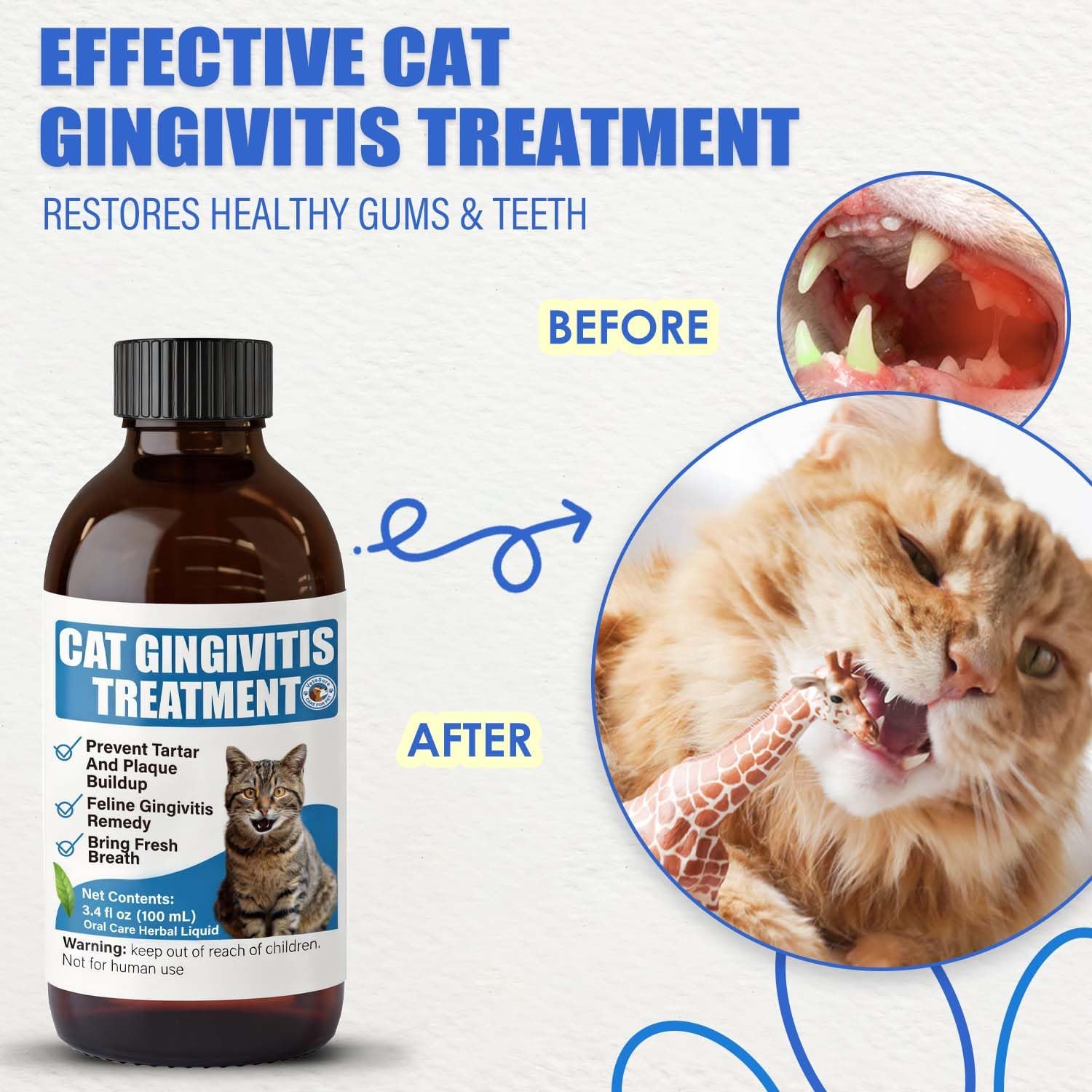 Cat Gingivitis Treatment Liquid 100ml - Cats Dental Care Clean Teeth & Gums, Eliminate Bad Breath, Natural Extracts Lessen Tartar & Plaque, Include 3 ml Dropper with Cap - Happypetzone.online - Image 5
