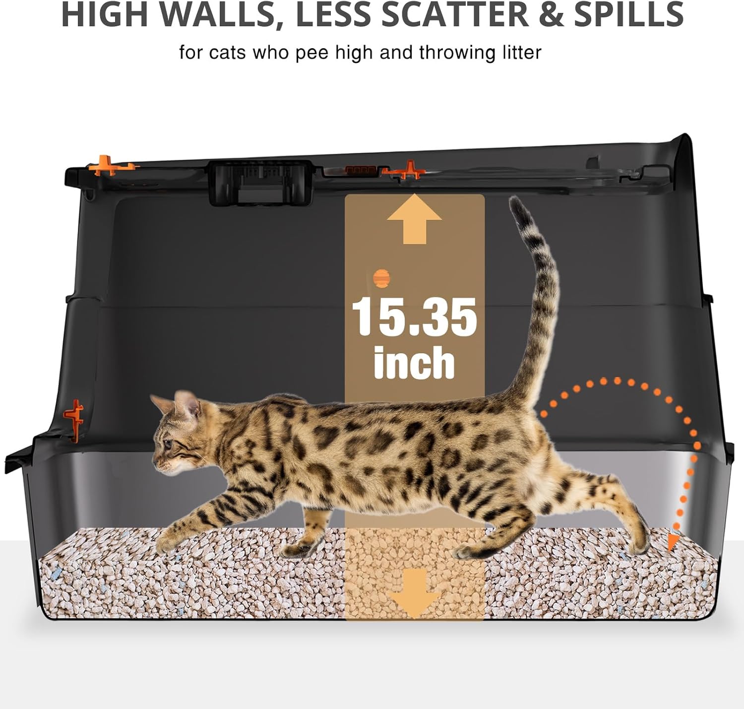 Stainless Steel Cat Litter Box, XL Enclosed Cat Litter Box with Lid, Easy to Clean High-Sided Metal Kitty with Top Entry, Scoop, Mat, Brush & Foot Pedal-Black - Happypetzone.online - Image 8