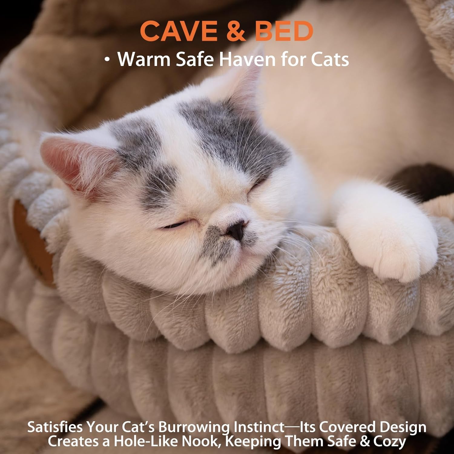 CHEERPALS Cat Cave Bed for Indoor Cats, Washable Covered Cat Bed Hooded Kitty Bed Soft Fluffy Pet Bed for Puppy and Small Dog(Khaki) - Happypetzone.online - Image 2