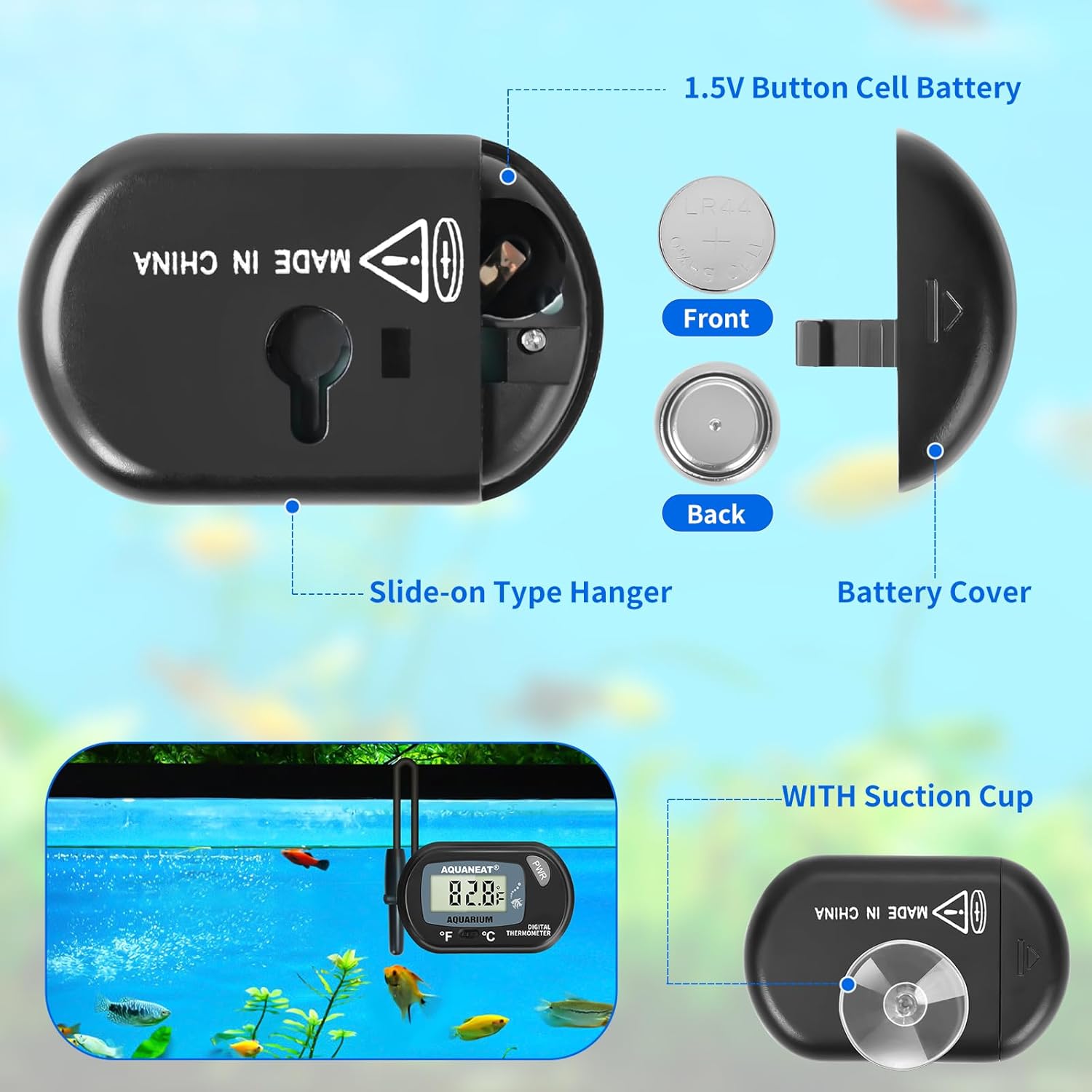 AQUANEAT 2 Pack Aquarium Thermometer, Fish Tank Thermometer, Digital Temperature Test, with Large LCD Display - Happypetzone.online - Image 4