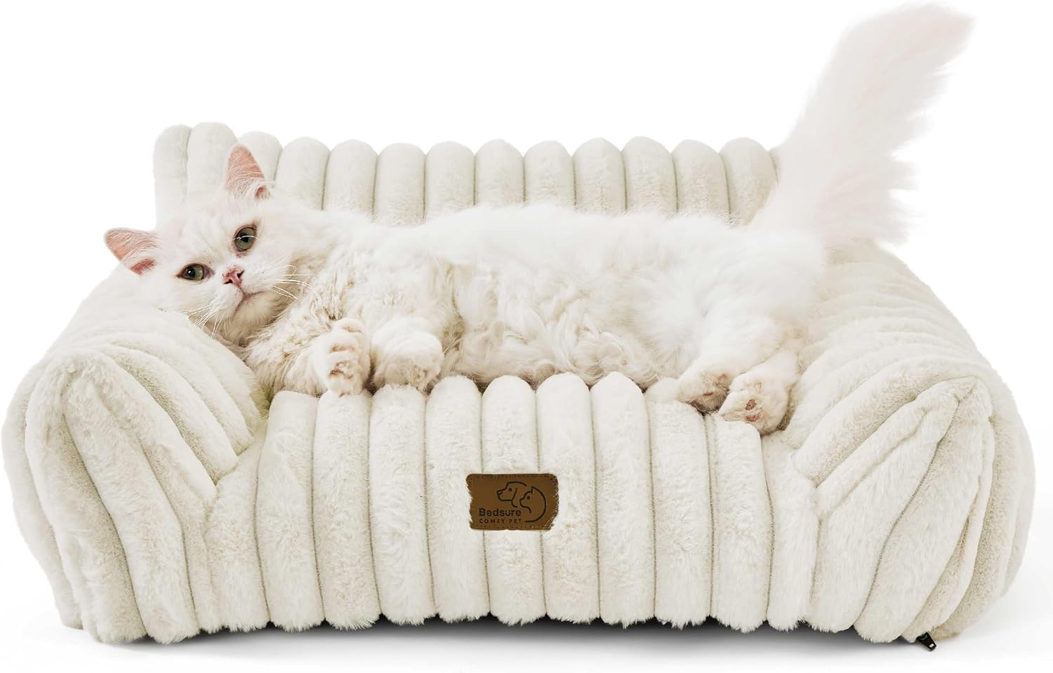 Bedsure ComfyFleece™ Cute Cat Couch for Pets - As Seen on TV on Good Day New York, Fuzzy Cats beds for Indoor Cats with Removable Washable Cover, Supportive Pet Sofa, 24inch, Cream - Happypetzone.online - Image 8