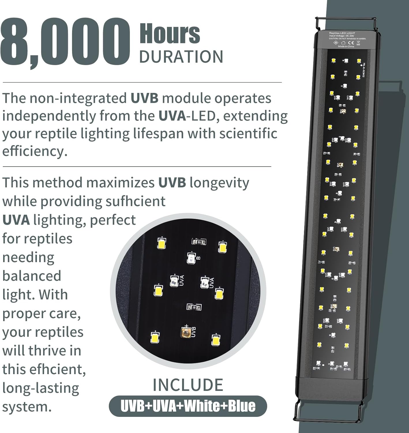 18-Inch LED UVA UVB Light for Reptiles with Controller, Full Spectrum UVA & UVB Reptile Light with Auto 24-Hour Cycle Timer & 10 Dimmable for Bearded Dragons, Turtles, Frogs, Snakes, Plants - Happypetzone.online - Image 6