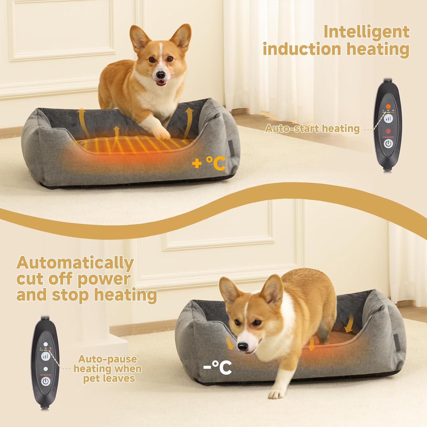 Heated Dog Bed with Auto Sensing Heated pad, 3-Temperature Settings & Chew-Resistant Cord - 33x25 Inch Luxury Sofa-Style Heated Pad for Large Dogs - Happypetzone.online - Image 3