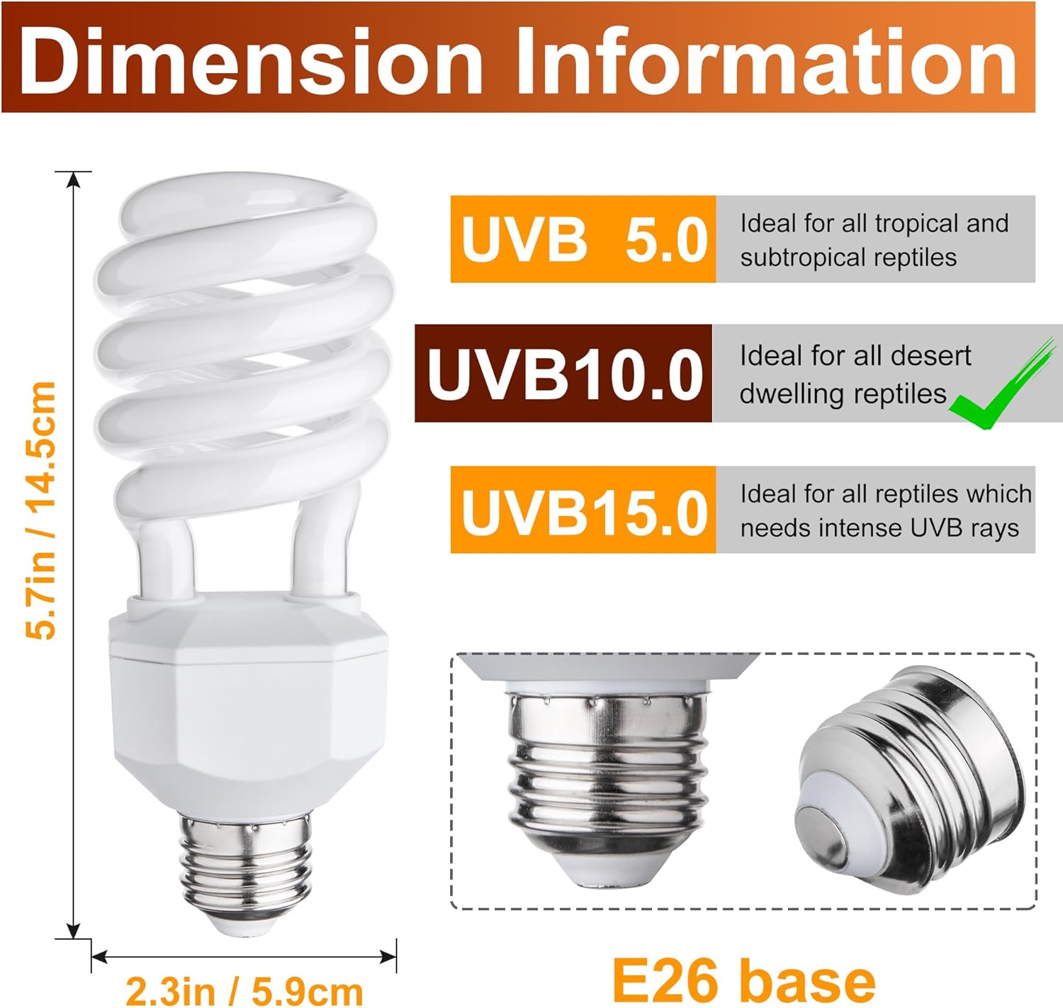 UVB Reptile Light Bulb 10.0, 23W UV Spiral Compact Florescent Terrarium Lamp Ideal for Desert Reptiles Bearded Dragons Lizard Tortoise Iguanas Chameleons Snake - 2 Pack - Happypetzone.online - Image 2