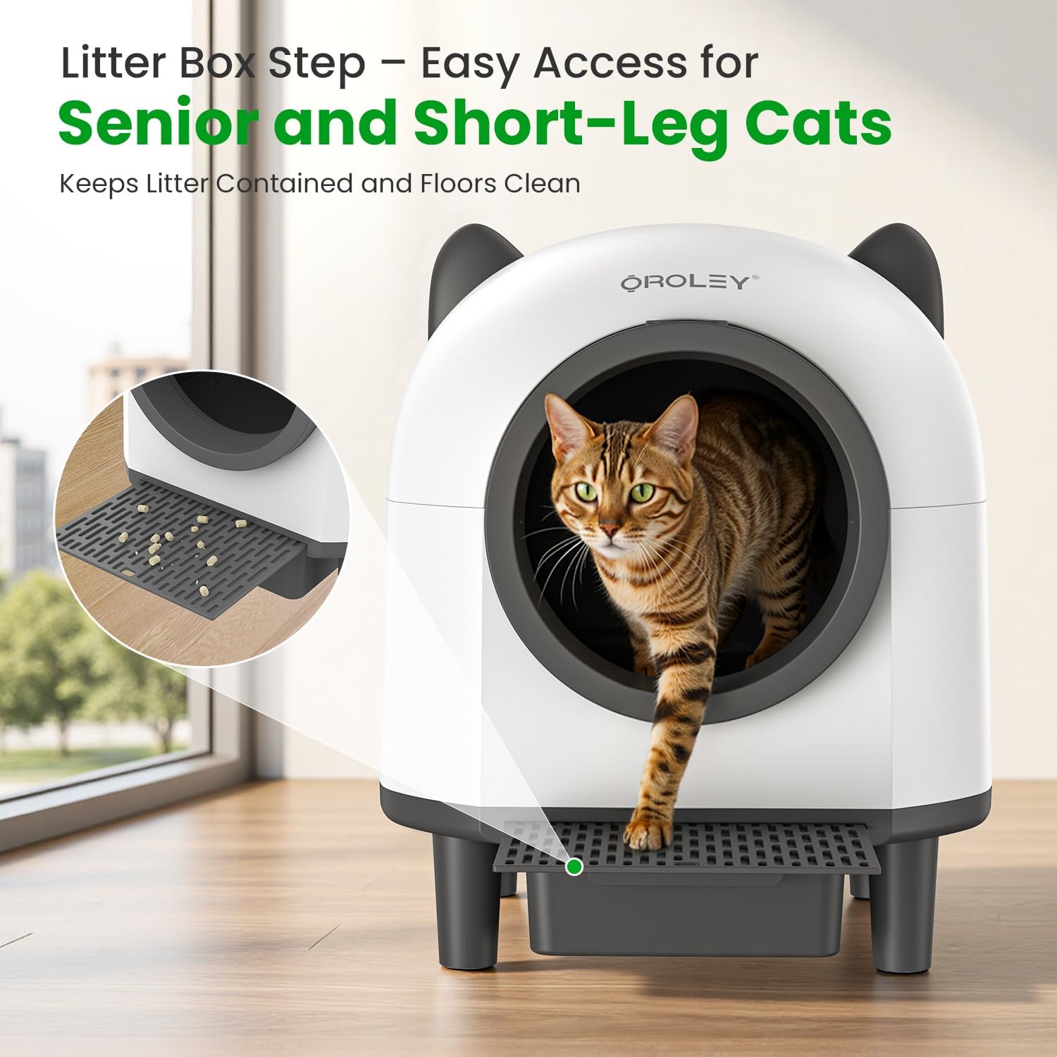 OROLEY Self Cleaning Litter Box, Automatic Litter Box,Odor Control Robot, Cat Ears Design,APP Real-Time Monitor, Cat Litter-Boxs for Multiple Cats,Infrared Safety Sensor, with 1 Trash Bag - Happypetzone.online - Image 8