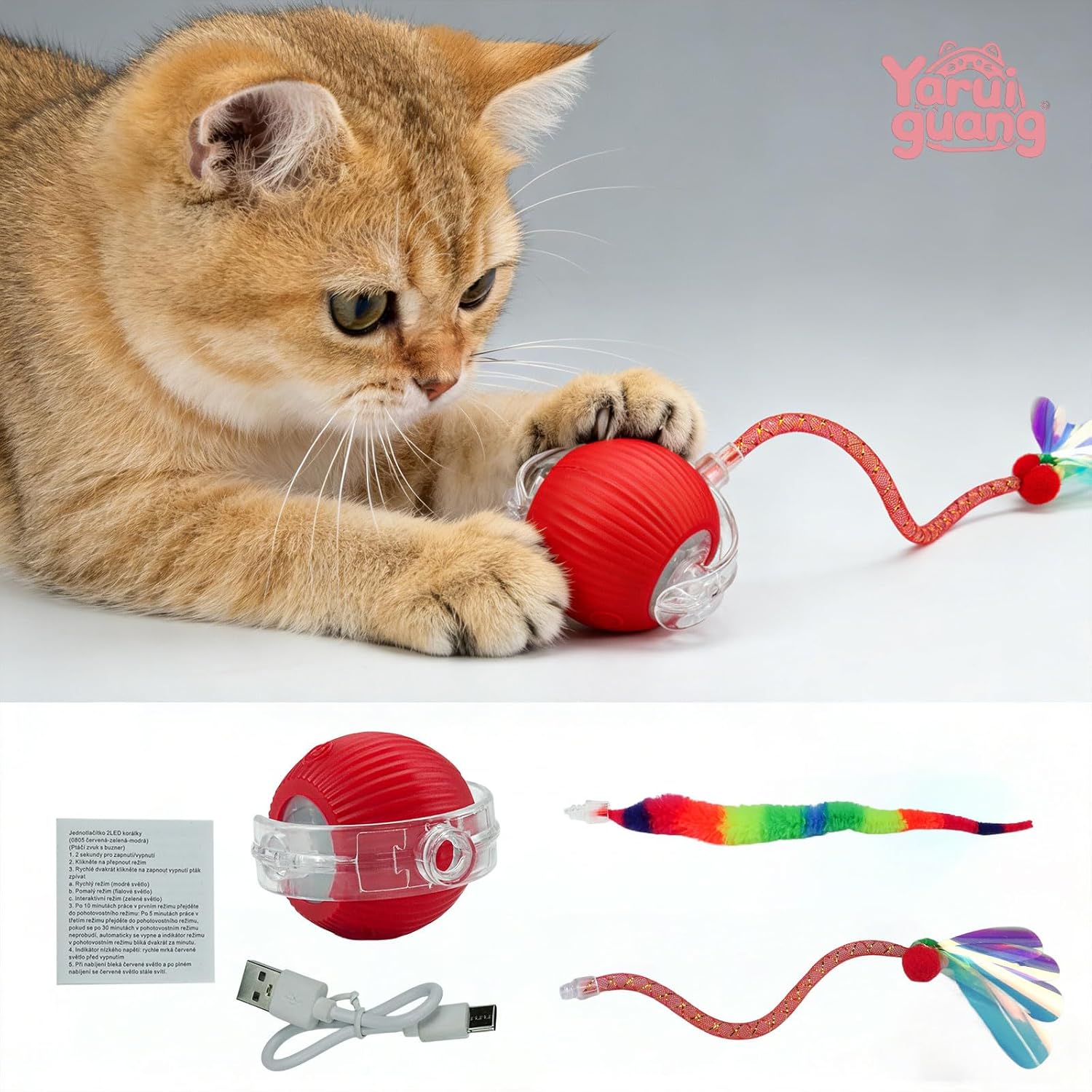 Speedy Tail 2.0 Cat Toy – 2 Replaceable Tails, Controllable Chirping, Motion Activated Rolling Ball, USB Rechargeable – Enrichment & Exercise for Bored Indoor Cats, Kittens (Red) - Happypetzone.online - Image 8